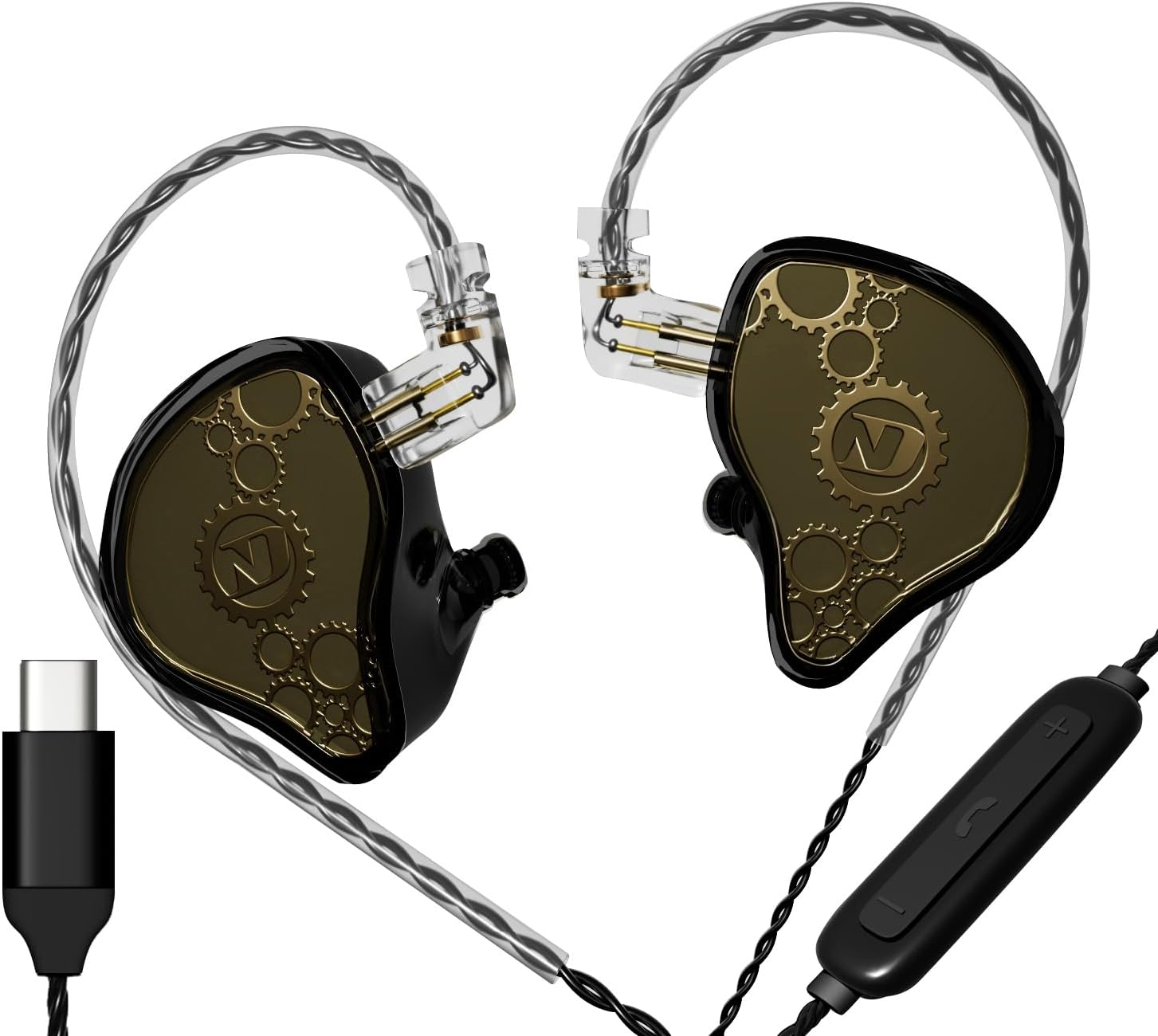 KAMINRUN ND Venus In-Ear Monitor Headphones, 10 Mm Double Magnetic Dynamic Driver IEM Earphones, Hifi Wired Gaming Earbuds, 2 Pin Detachable Cable (With Mic, Black, USB-C Port) image number 4