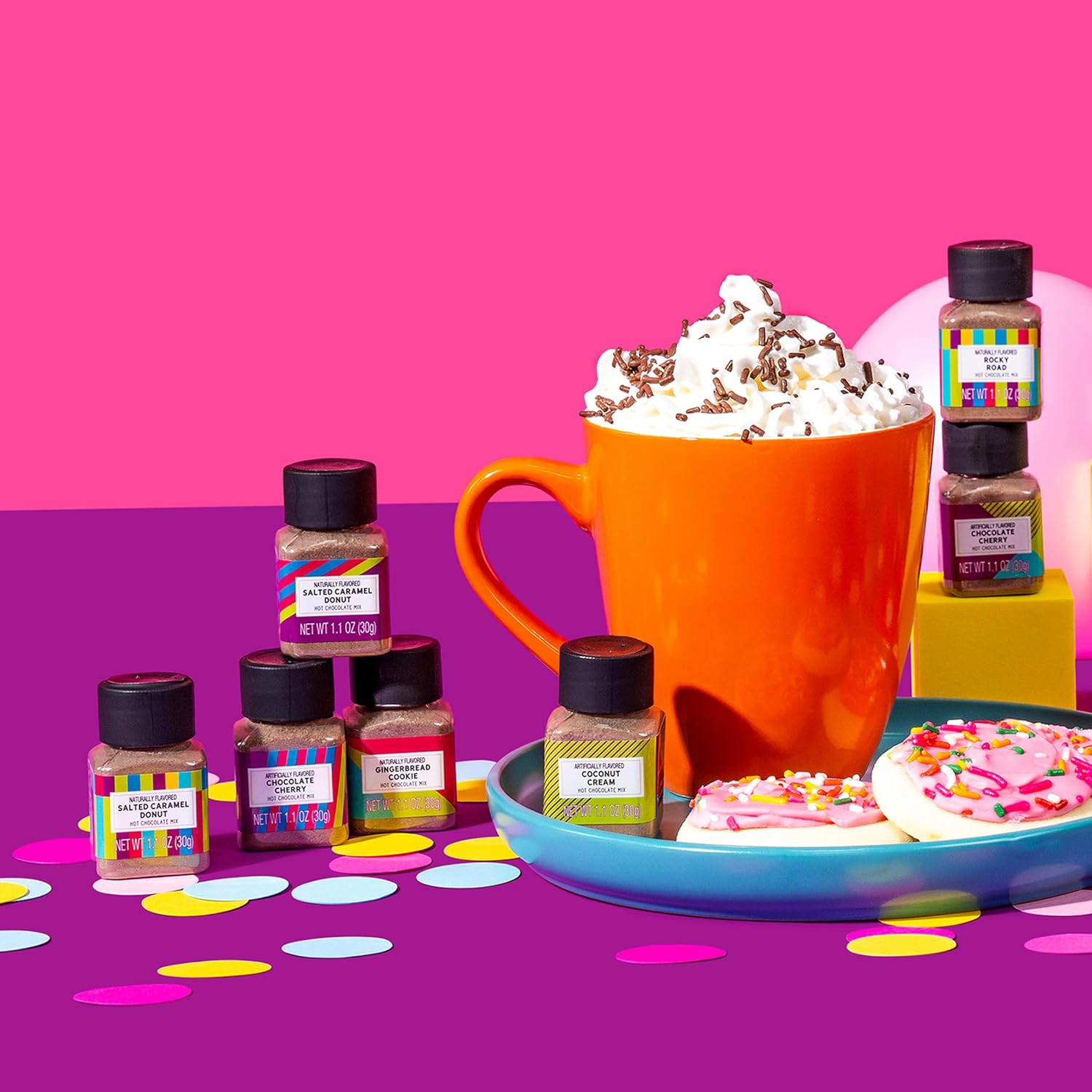 Bombombs, Hot Chocolate Mix Gift Set in Mini Bottles, Flavours Include Rocky Road, Pumpkin Pie, Chocolate Cherry, Peppermint Swirl, Salted Caramel Donut & More, Sampler Set of 16 image number 3