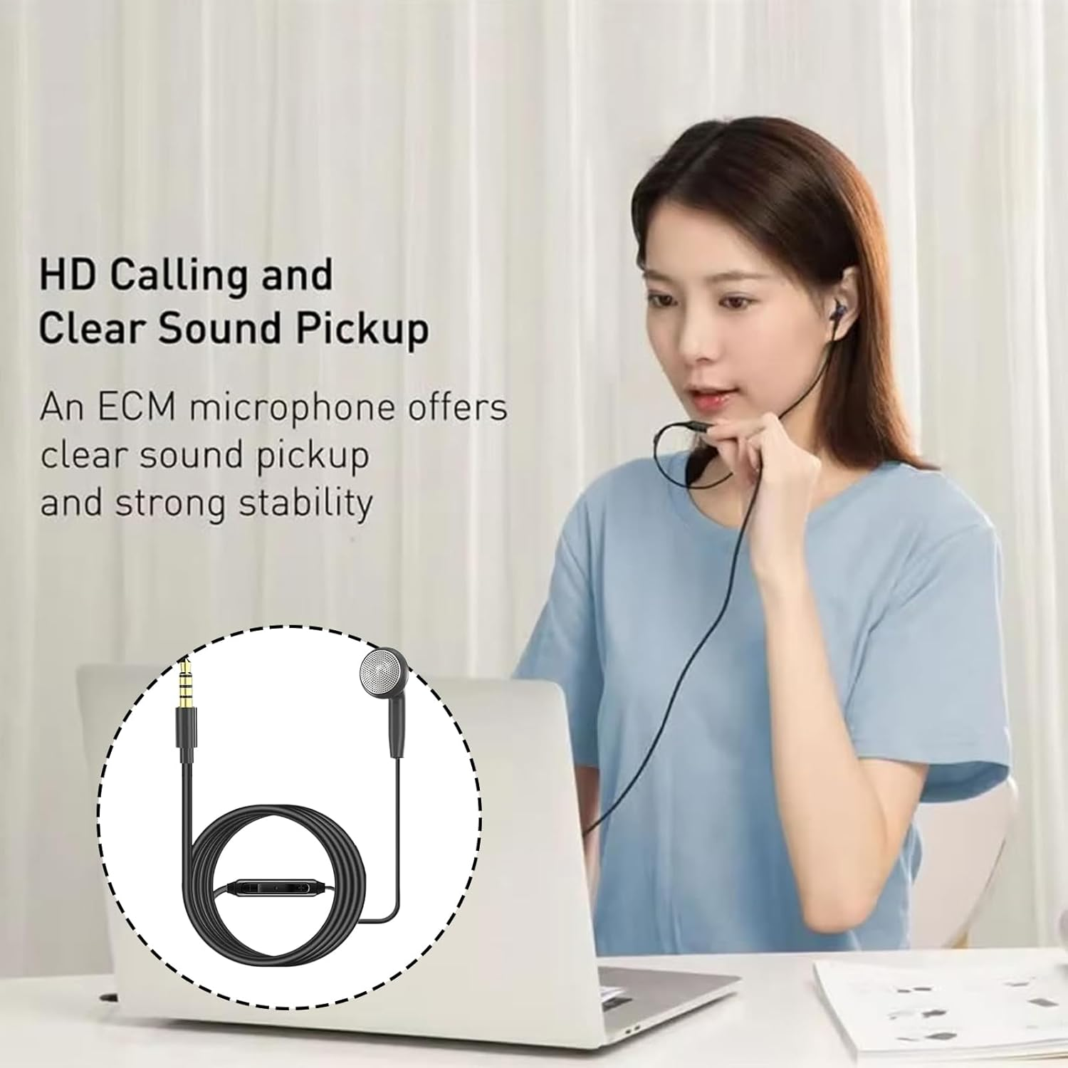 Wired Earphones - Mono Sound Headset, Single Sided Audio Device | Smartphone Compatible Earphones, Convenient Controls for Jogging Routines, In-Ear Microphone Piece for Running , Intensive image number 6