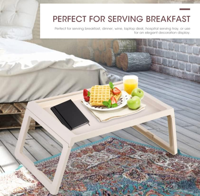 Multifunction Laptop Bed Desk with Foldable Legs for Home Office, Breakfast Serving Bed Stand Tray, Sofa Tray with Foldable Legs, Multifunction Lap Tablet with Drawer for Eating (White)