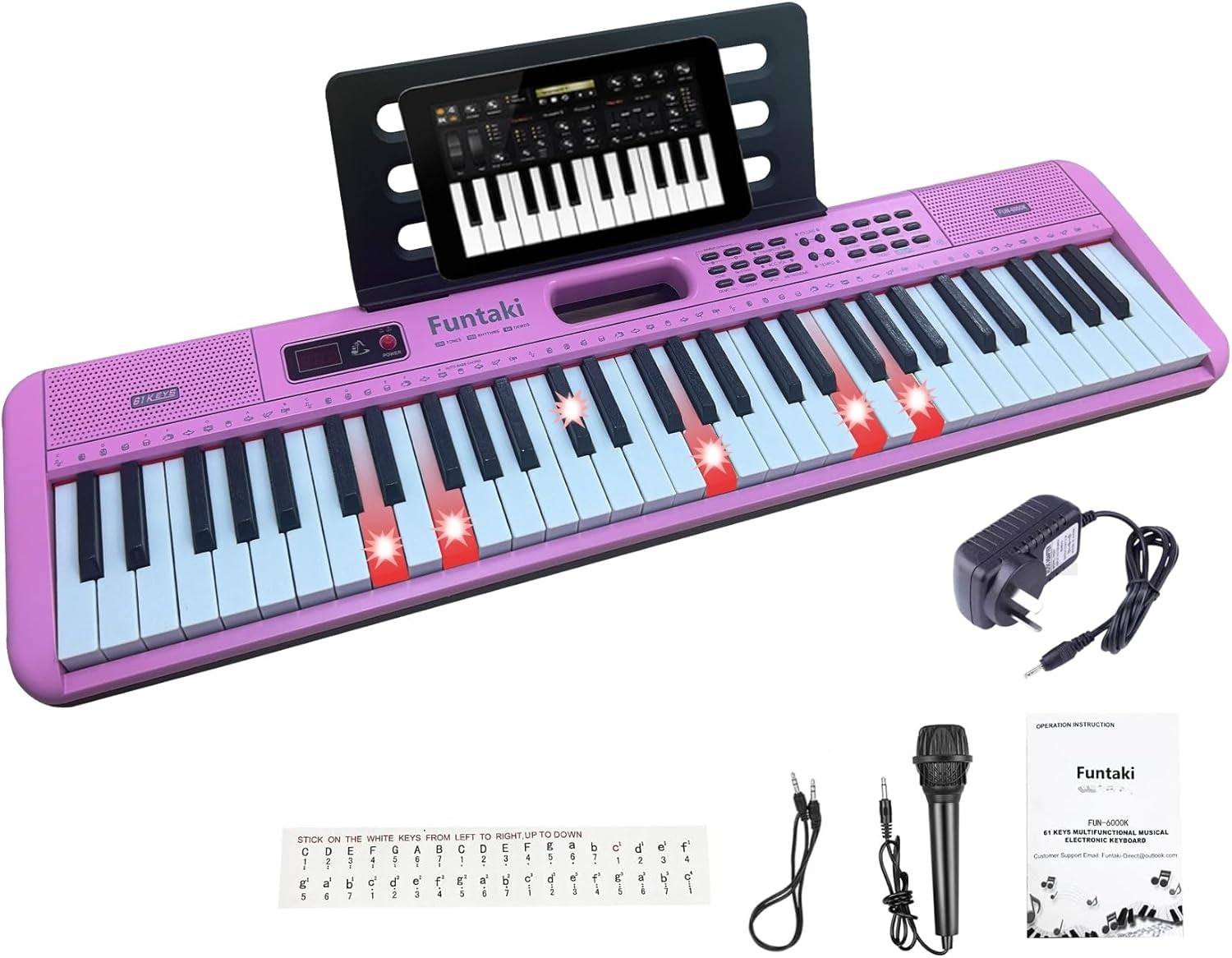 Funtaki 61-Key Electronic Keyboard Piano for Adults with Light up Keys, 61 Compact Keys Digital Pianos - Perfect Beginner Piano Black