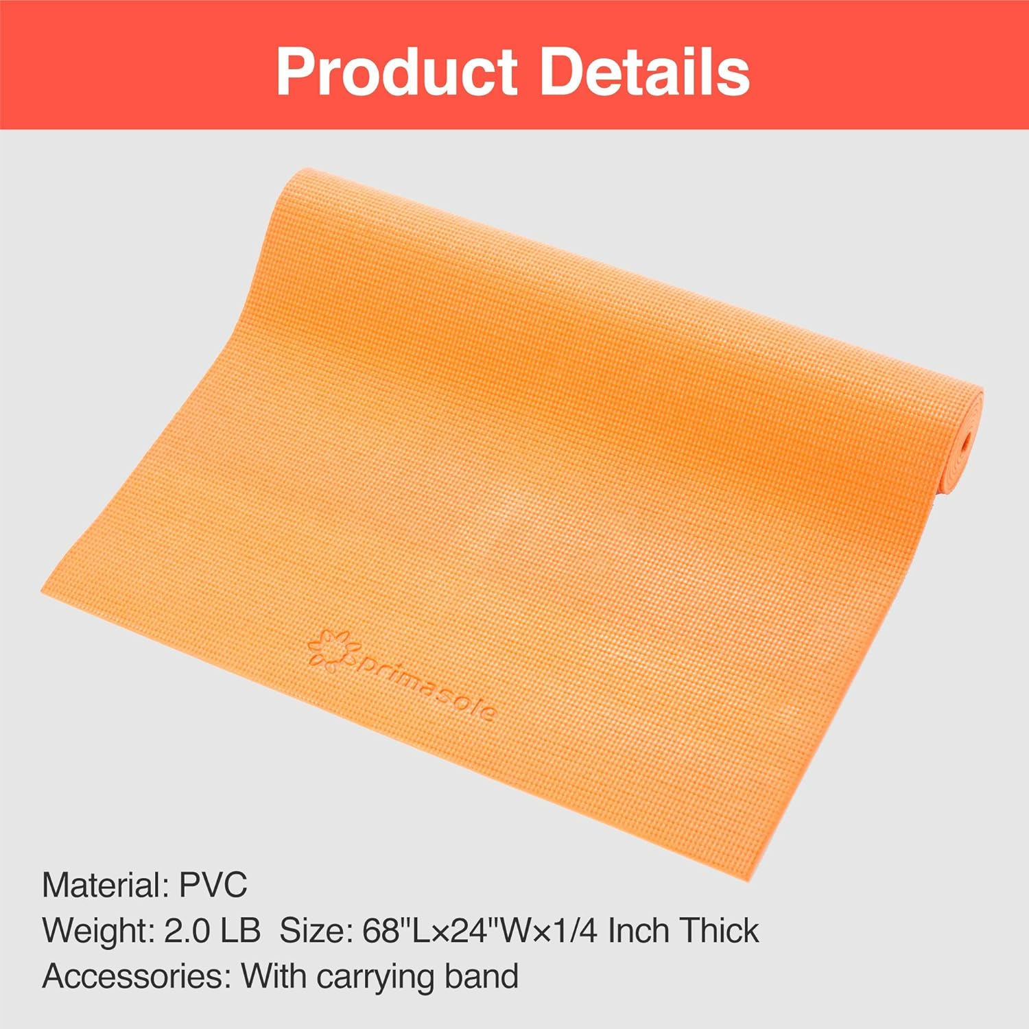 Primasole Yoga Mat with Carrying Strap 1/4" Thick Exercise Mat for Yoga, Pilates, Fitness and Floor Workout at Home & Gym. image number 5