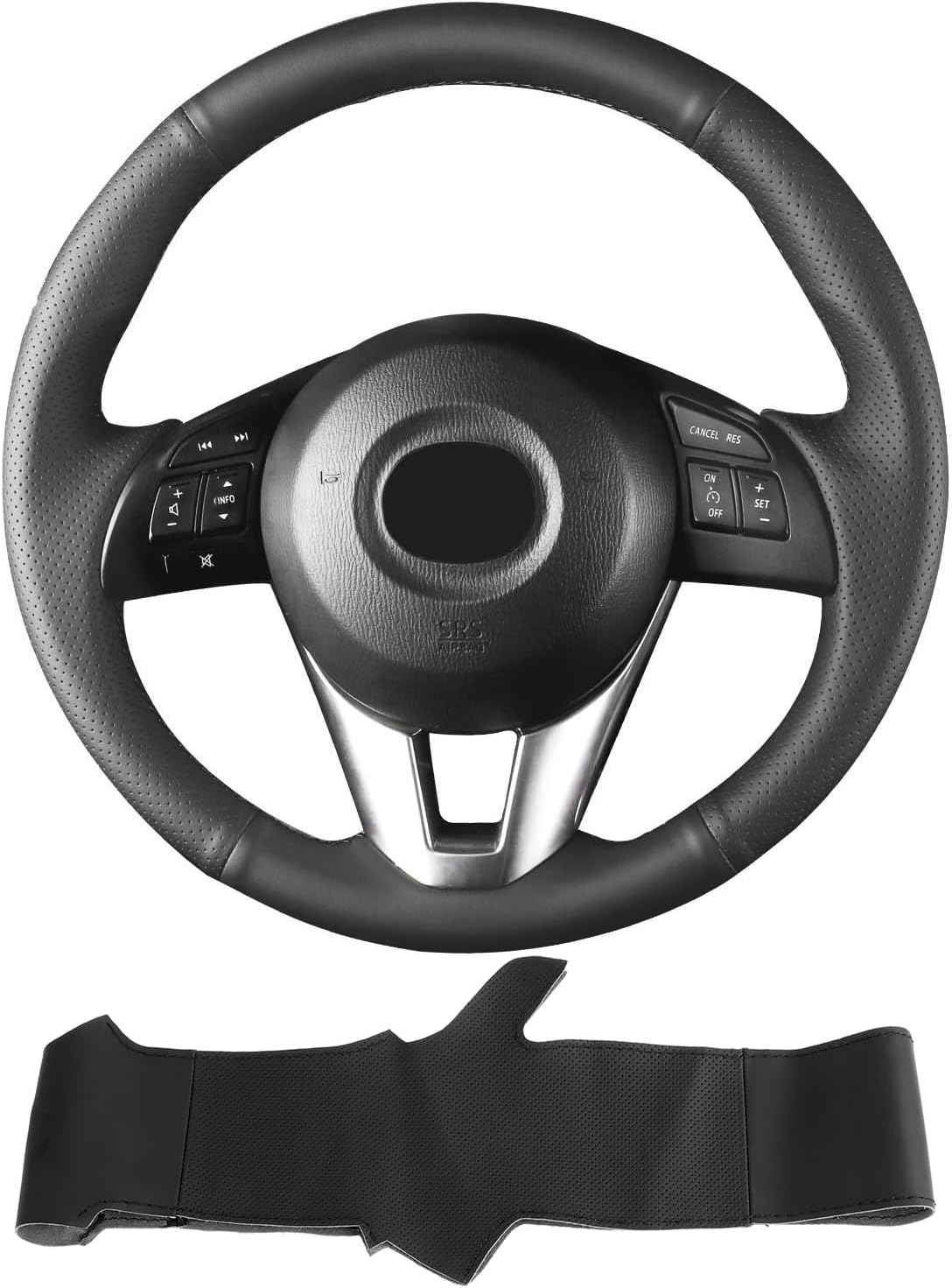 Yeolpise Hand Sewn Microfiber Leather Steering Wheel Cover on Wrap,Fit for Mazda 3 2014-2016 Mazda 6 2014-2016 Mazda 2 2015-2017 CX-3 2016-2017 CX-5 2013-2016 for Scion Ia 2017 image number 3