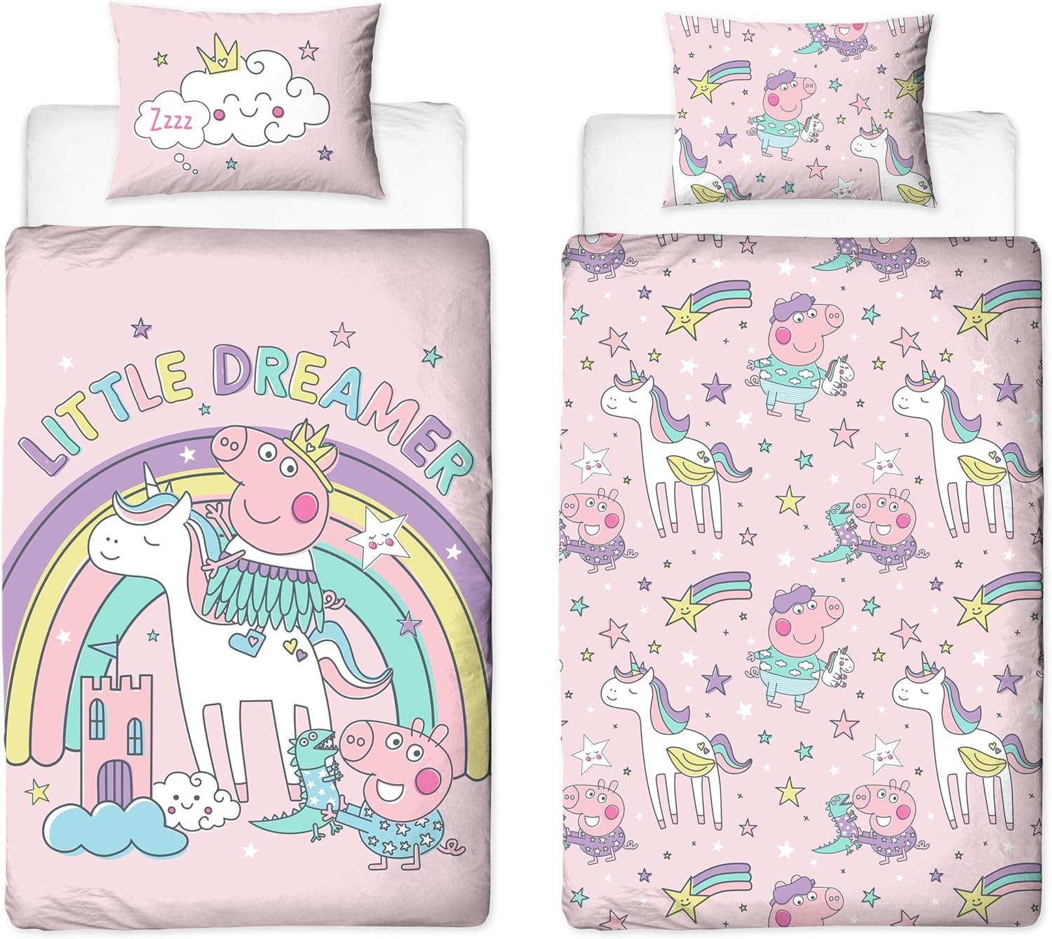 Peppa Pig Officially Licensed Bedtime Design Single Duvet Cover Set | Reversible 2 Sided Bedding Including Matching Pillow Case | Perfect for Kids Bedroom | Polycotton