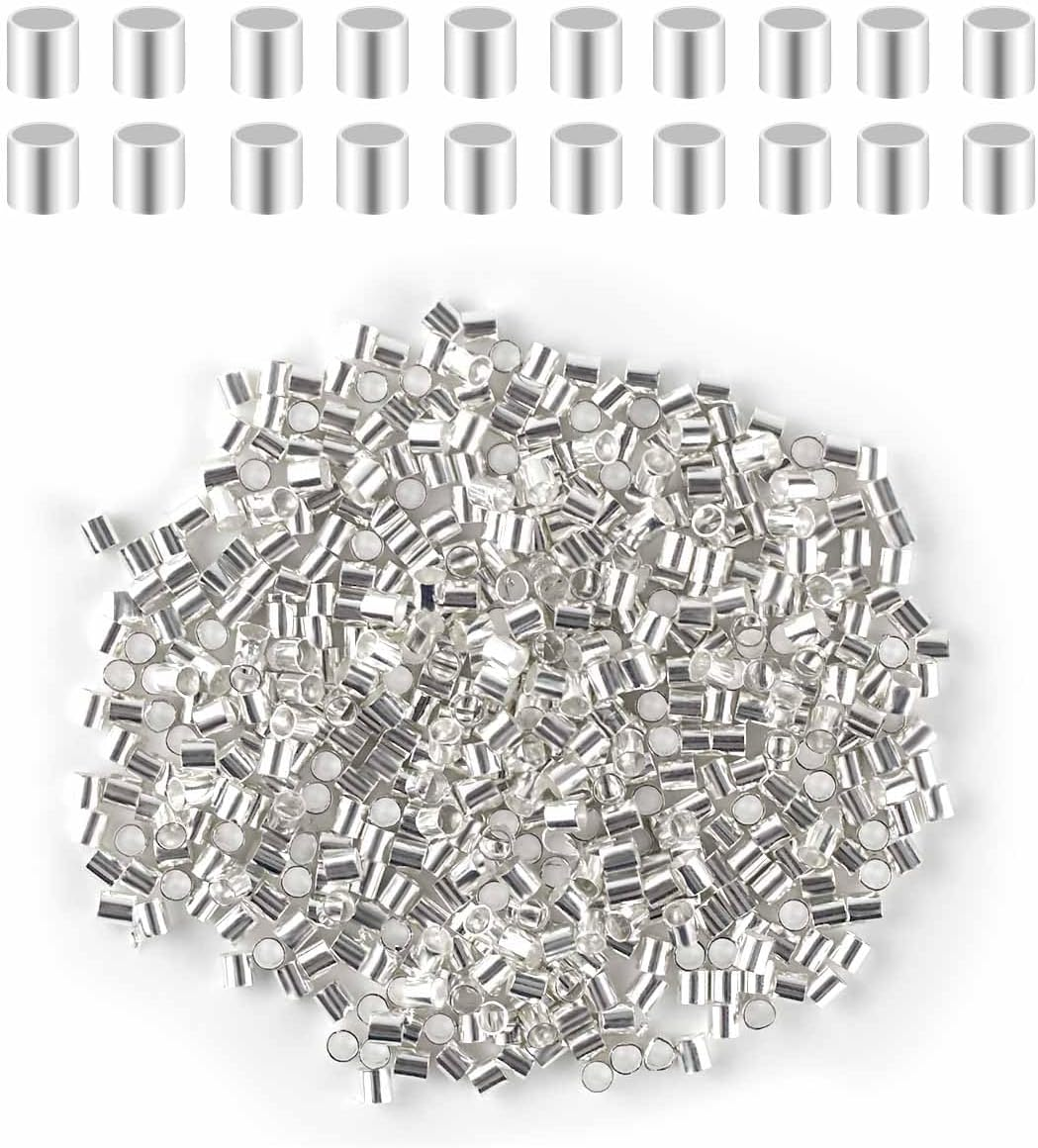 500 Pieces Tube Crimp Beads for Jewelry Making 2MM Crimping Beads for DIY Necklace Earring Bracelet Crimp Stopper Silver Tube Crimp End Brass Crimp Tube Spacer Tiny Loose Crimp Tube Bead (Silver) image number 6