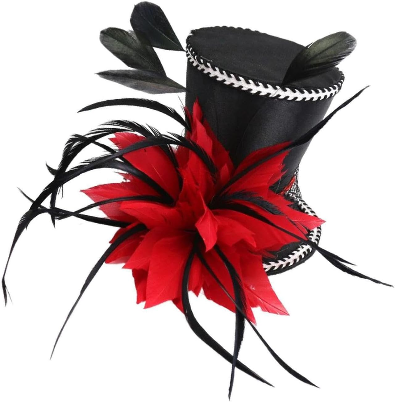 Exquisite Vintage Feather Fascinator Top Hat for Wedding Bridal Woman Fancy Dress, Red image number 1