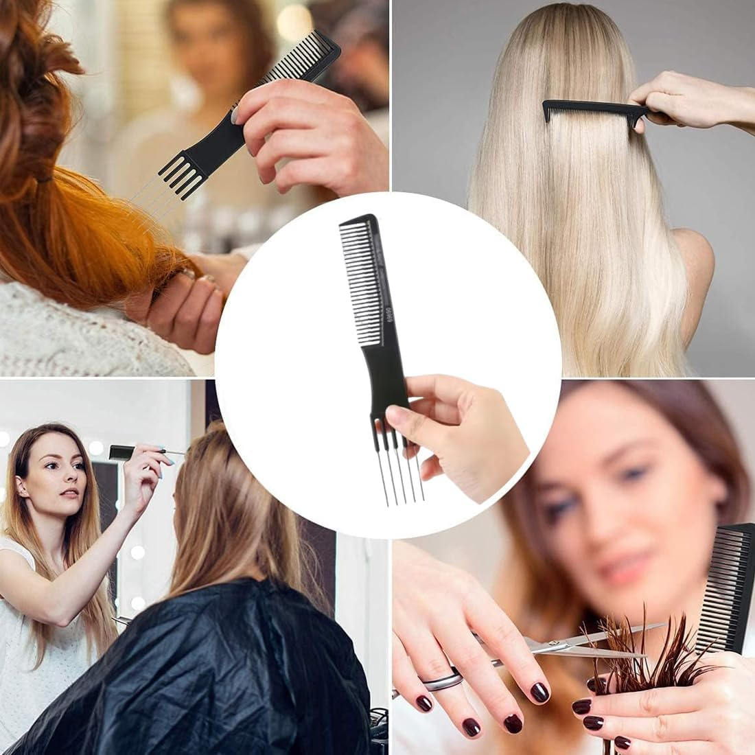 Black Hairdressing Handle Comb with Metal Fork and Fine Teeth, Professional Styling Combs, Hairdressing Comb, Afro Comb, Hairstyle Comb, Hairdressing Styling Tool, Antistatic, Multifunctional image number 1