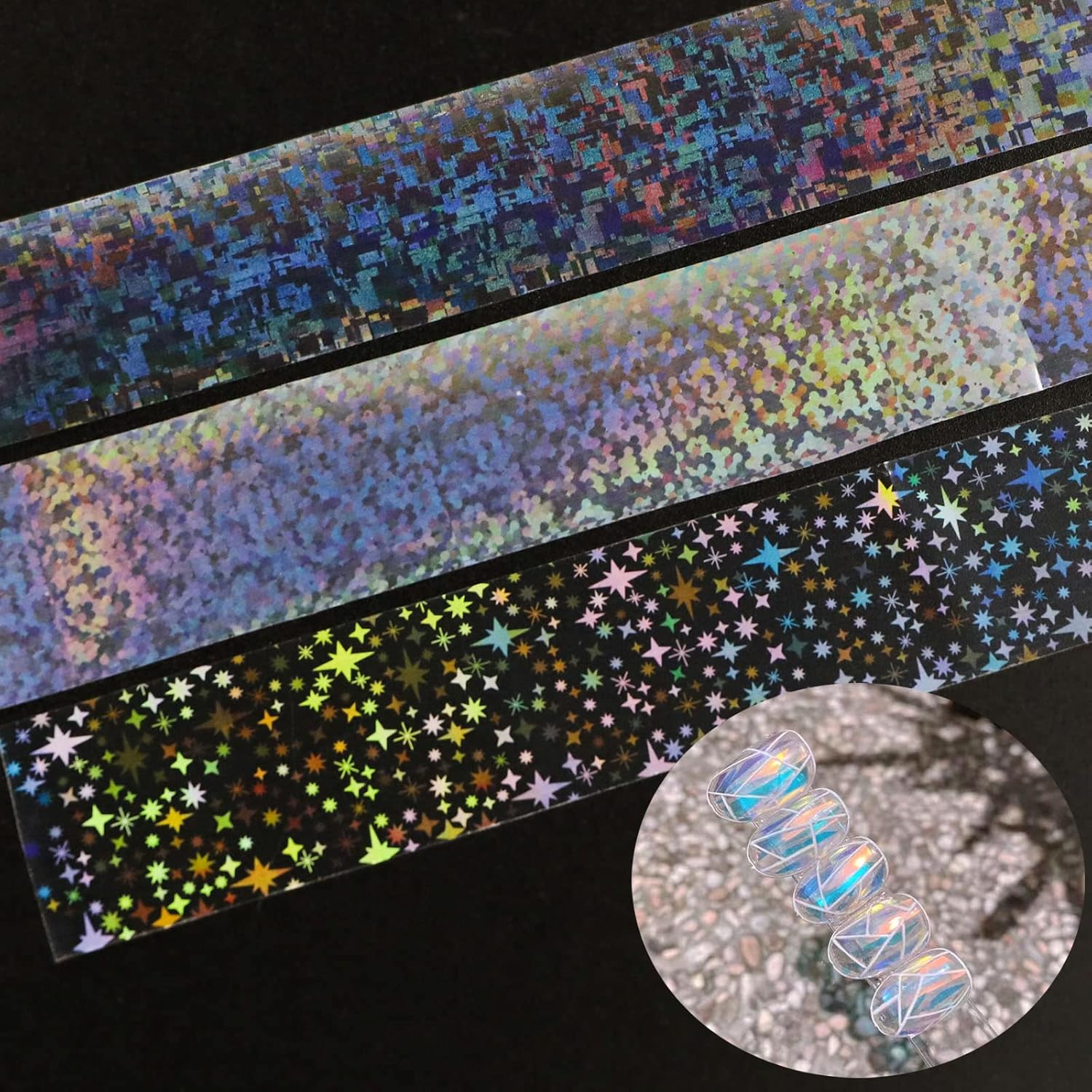 Emsea 10 Rolls White Pearl Color Holographic Nail Foil Transfer Sticker Roll Set Nail Art Transfer Glitter Stickers for Nail Art Decoration DIY Salon -Style-B