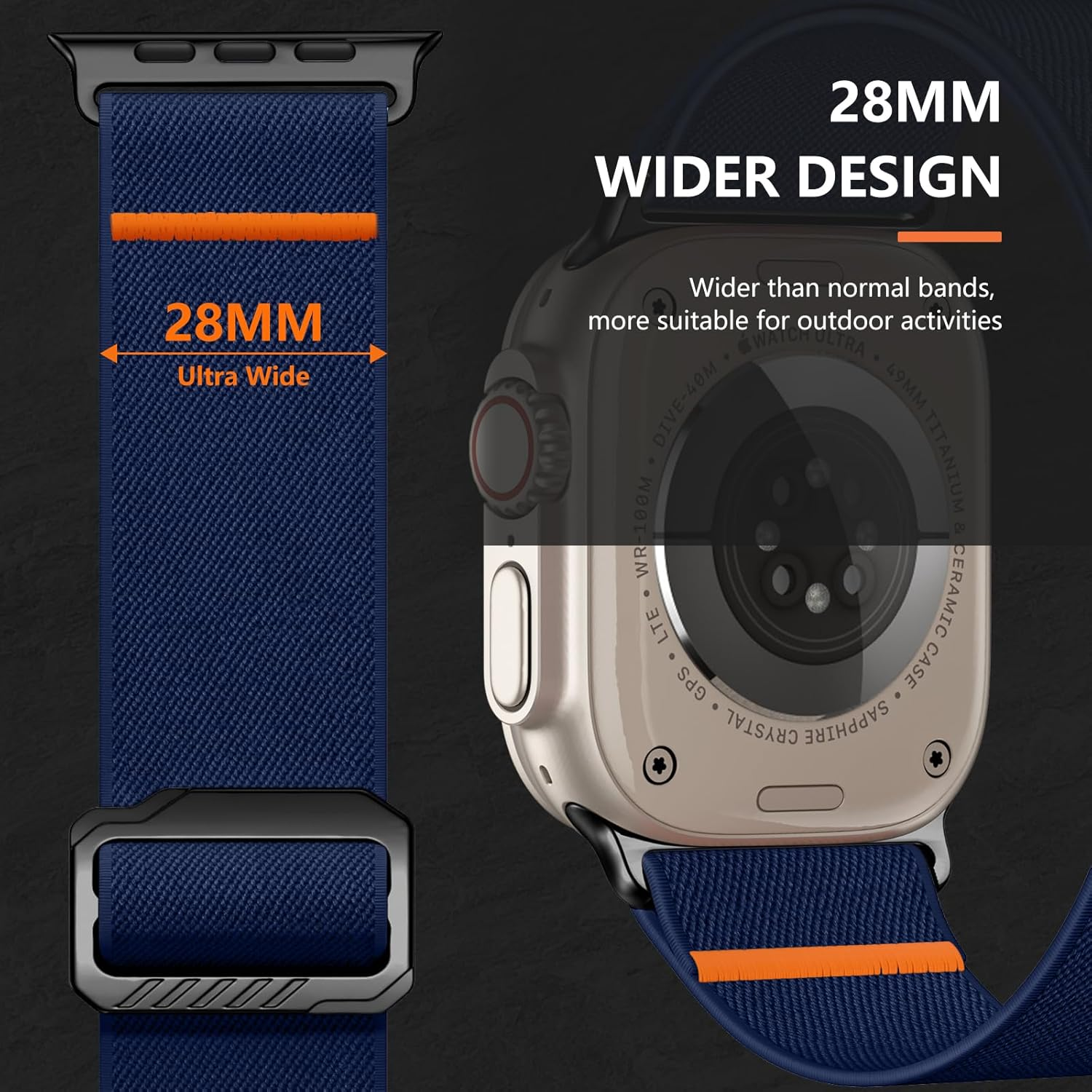 Witzon Elastic Sport Bands Compatible with Apple Watch Ultra 3 2 Band/Ultra Band 49Mm, Iwatch Series 11/10/9/8/7/6/5/4/3/2/1/SE 45Mm/44Mm/42Mm Stretchy Nylon Solo Loop Wide Replacement Strap Men Women - Black/Titanium image number 7