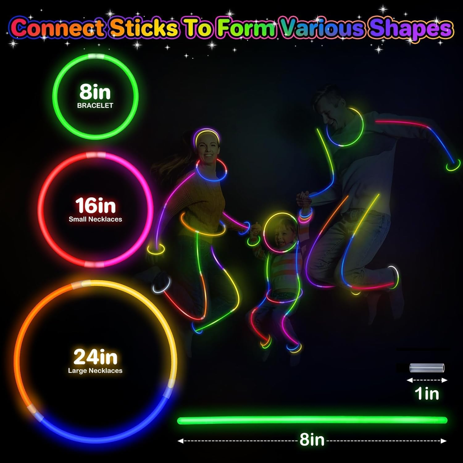 100 Ultra Bright Glow Sticks Bracelets and Necklaces with 100 Connectors - Premium Glow in the Dark Party Supplies and Decorations - Bulk 8" Glowsticks Easter, Christmas, Halloween Party Favors Pack image number 6