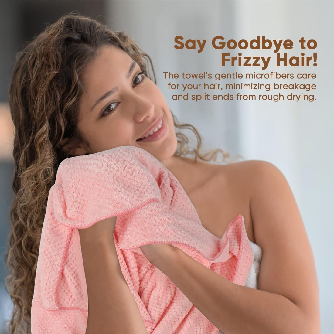 HOMEXCEL 5 Pack Microfiber Hair Towels - 40 X 20 Inches Super Soft, Fast Drying Turbans for Long, Thick, Curly Hair - anti Frizz Wrap with Elastic Strap image number 5