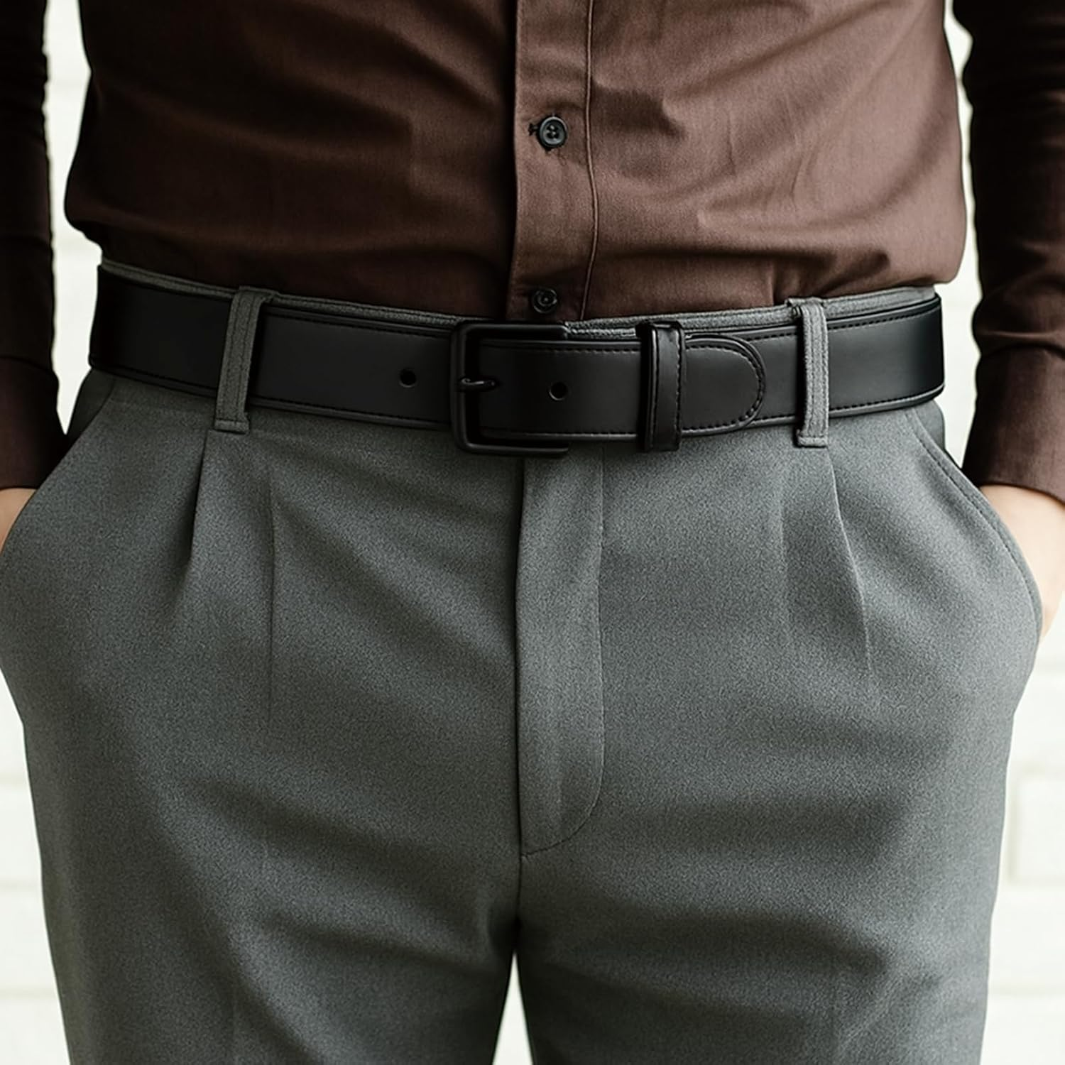 Men'S Casual Jeans Belt Classic Work Business Needle Buckle - Adjustable Leather Waist Belt for Men with Durable Metal Buckle, Suitable for Various Occasions ﻿