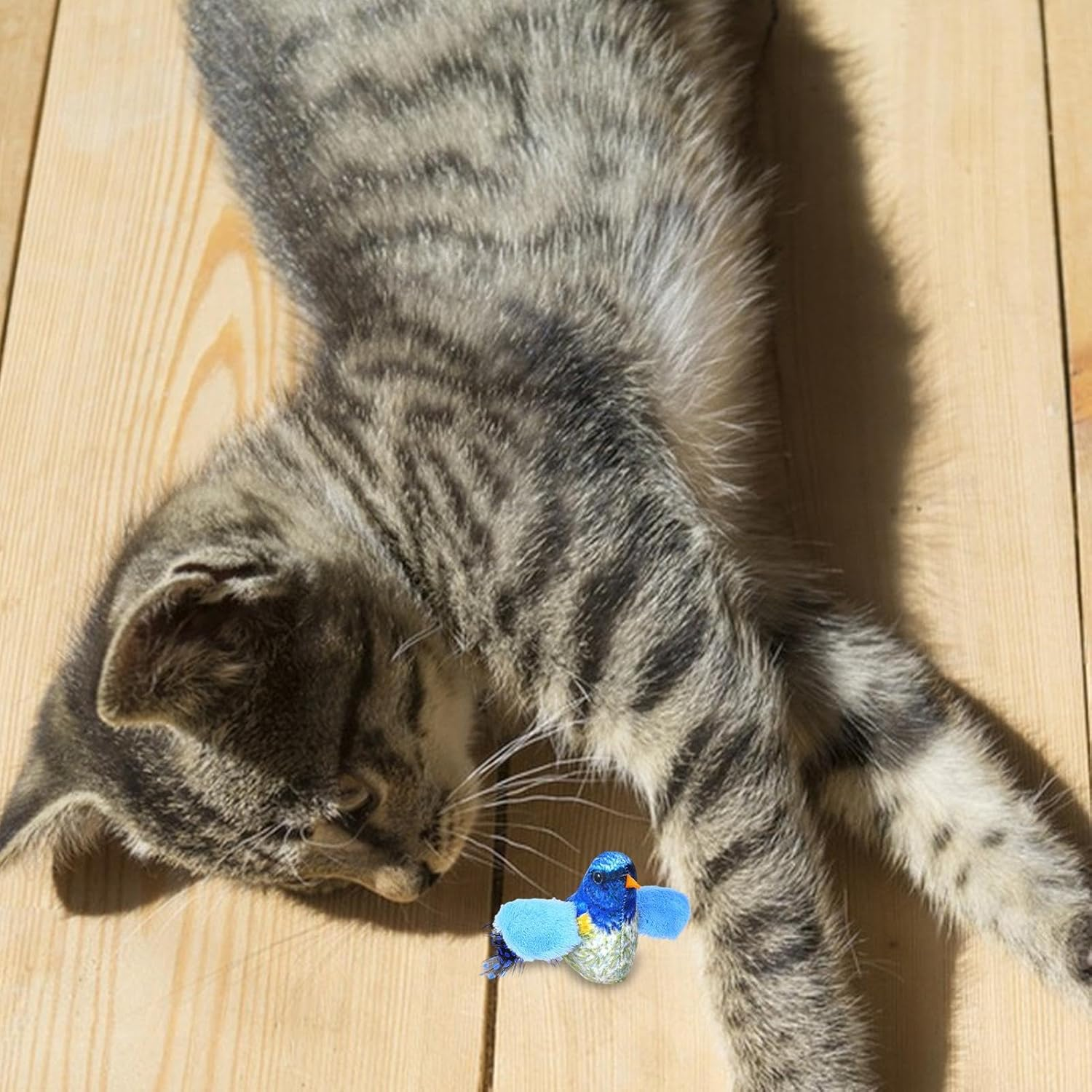 Interactive Bird Toy for Cats - Plush Cat Toy Bird Chirp,Electronic Chirping Bird, Flapping Squeaky Cat Toys for Boredom, Exercise, Cats to Alone - Colorful Feathers image number 5