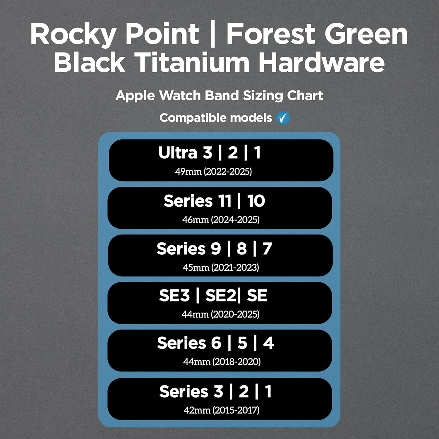 NOMAD Rocky Point Band | F&uuml;r Apple Watch 42/44/45/49 Mm |Ultimative Leistungsstarke Uhrenarmband - Forest/Black Hardware image number 5