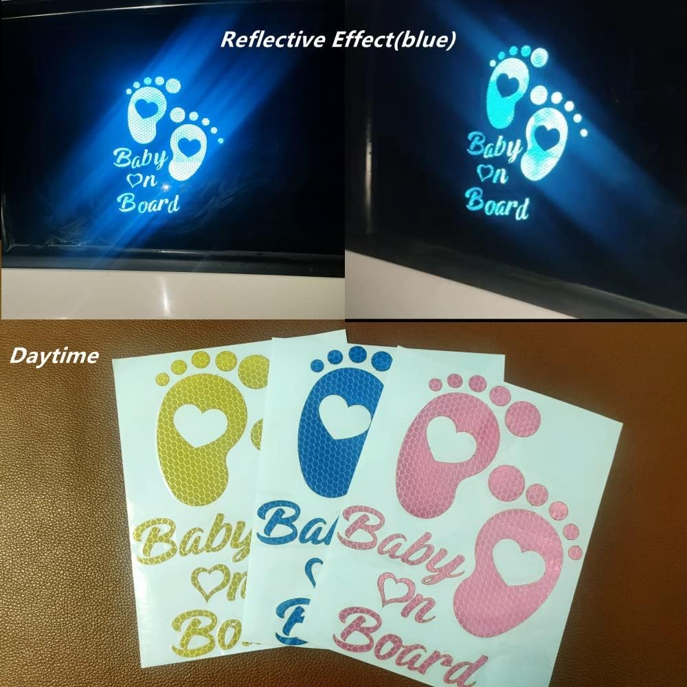 High Intensity Reflective Baby on Board Car Sticker Waterproof Cute Footprint Baby in Car Decal Safety Warning Sign Kids on Board Decal for Car Bumper Window (Mint Green)