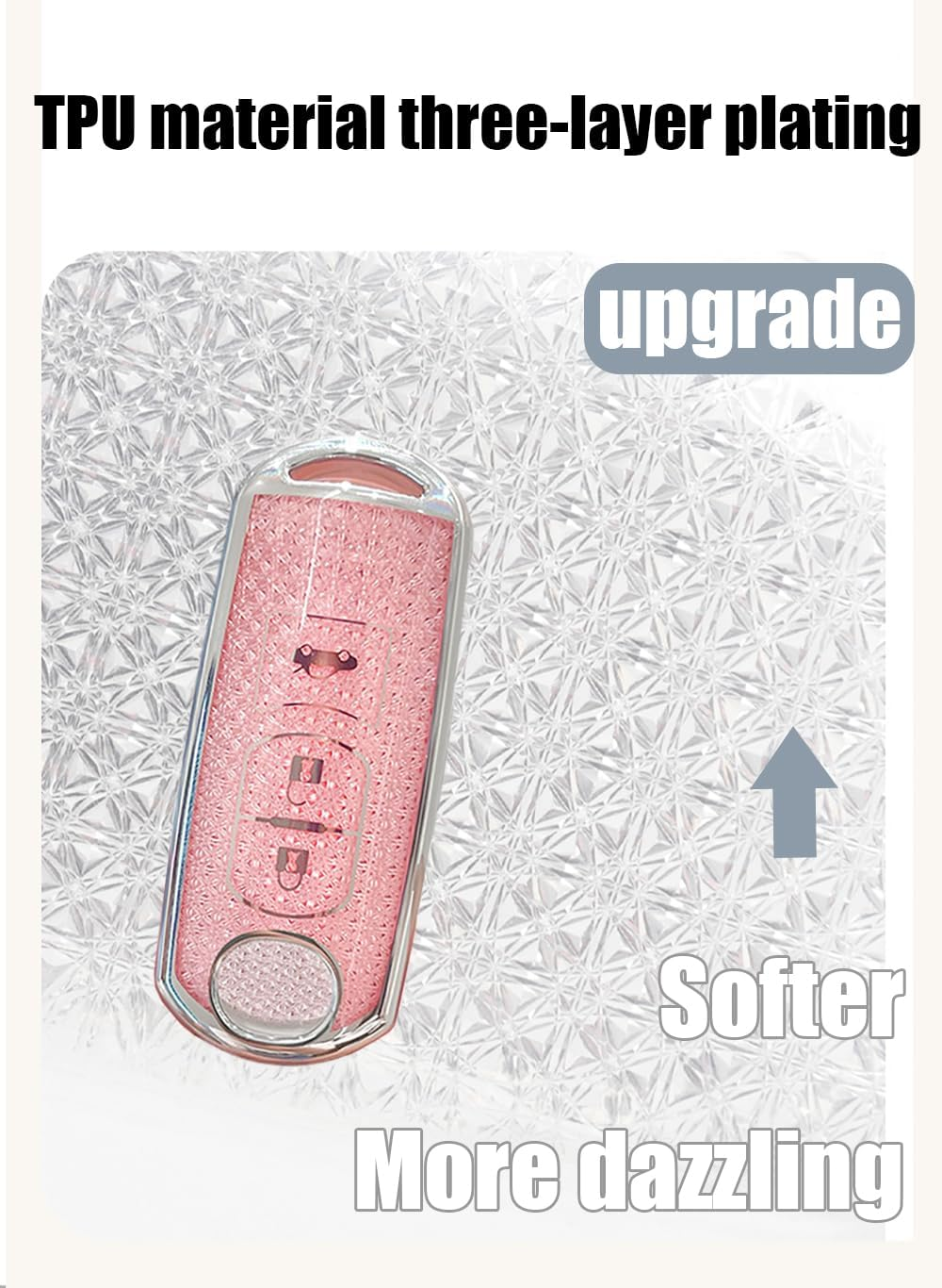 Ontto TPU Car Key Fob Cover Fit for Mazda 2 3 6 CX3 CX4 CX5 CX6 CX7 CX8 CX9 CX-30 CX-50 CX-70 CX-90 MX-30 MX-5 Atenza Axela Key Case Holder Keychain Shell Keyring Bag Bling Accessories Pink A image number 3