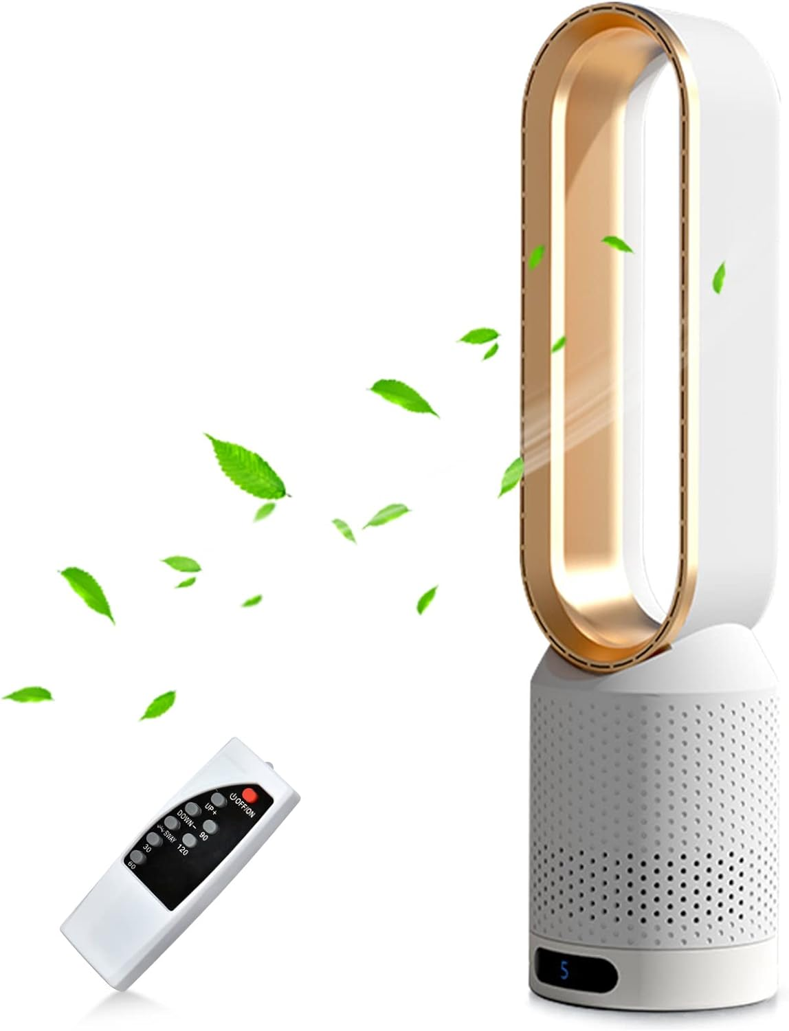 Bladeless Tower Fan with Remote, 20" Quiet Tower Fan for Bedroom, 90&deg; Oscillation & 8 Speeds, 35Db, 2H Timer, Baby-Safe, LED Display, Easy-Clean, Portable Standing Fans for Home & Office