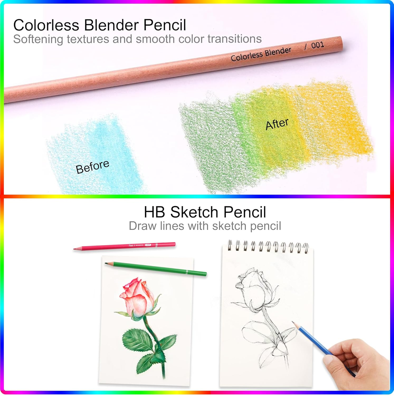 55 Pack Colored Pencils Set for Adult Coloring,52 Colors Coloring Pencils with Extras,Artists Soft Core,Vibrant Color,Drawing Pencils Art Craft Supplies for Adults Beginners Kids image number 6