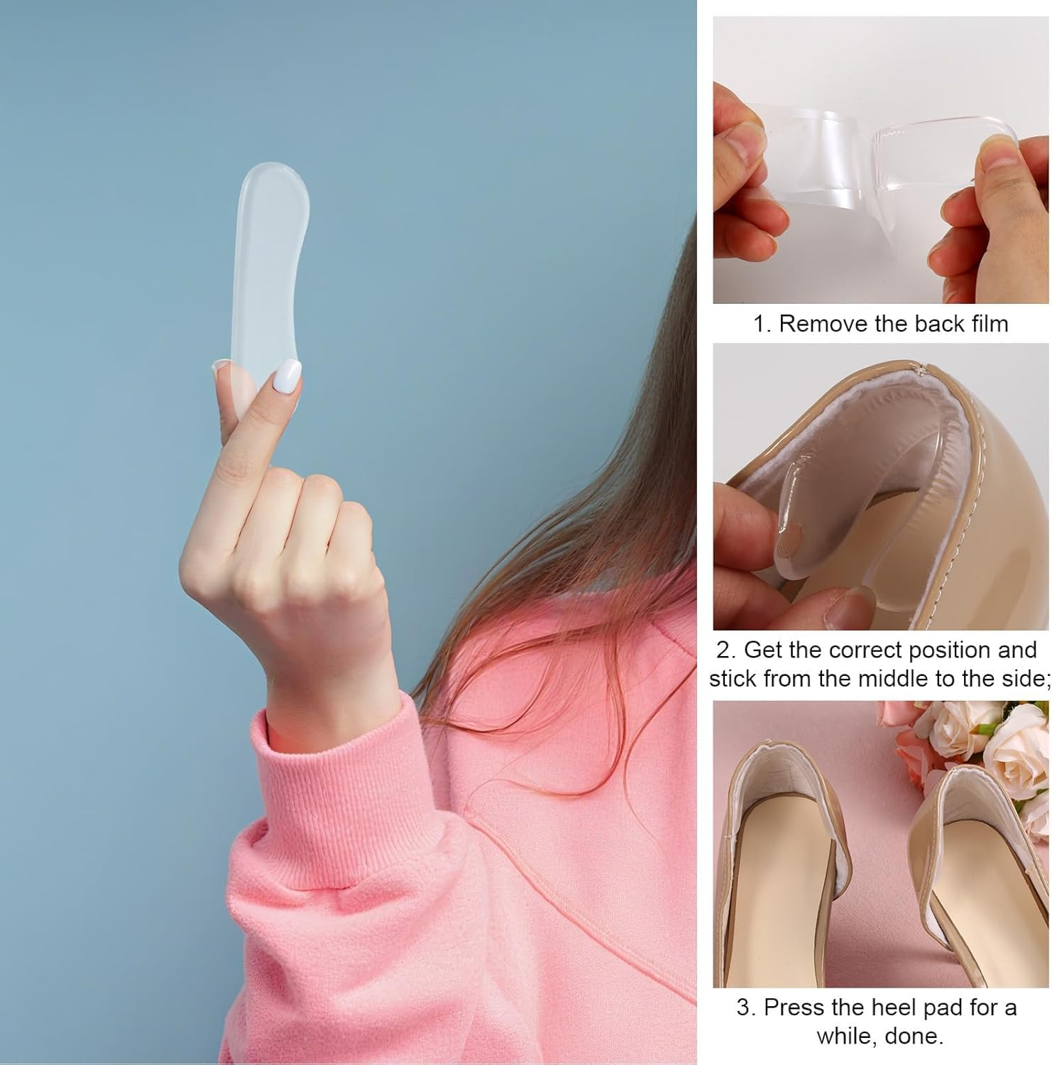 16 Pcs Self-Adhesive High Heel Insert,Clear Self-Adhesive High Heel Insert Gel Liner for Loose Shoes, Anti-Slip Heel Grip Protector to Prevent Blisters & Stop Heel Slip, Comfortable Gel Back Pads image number 2