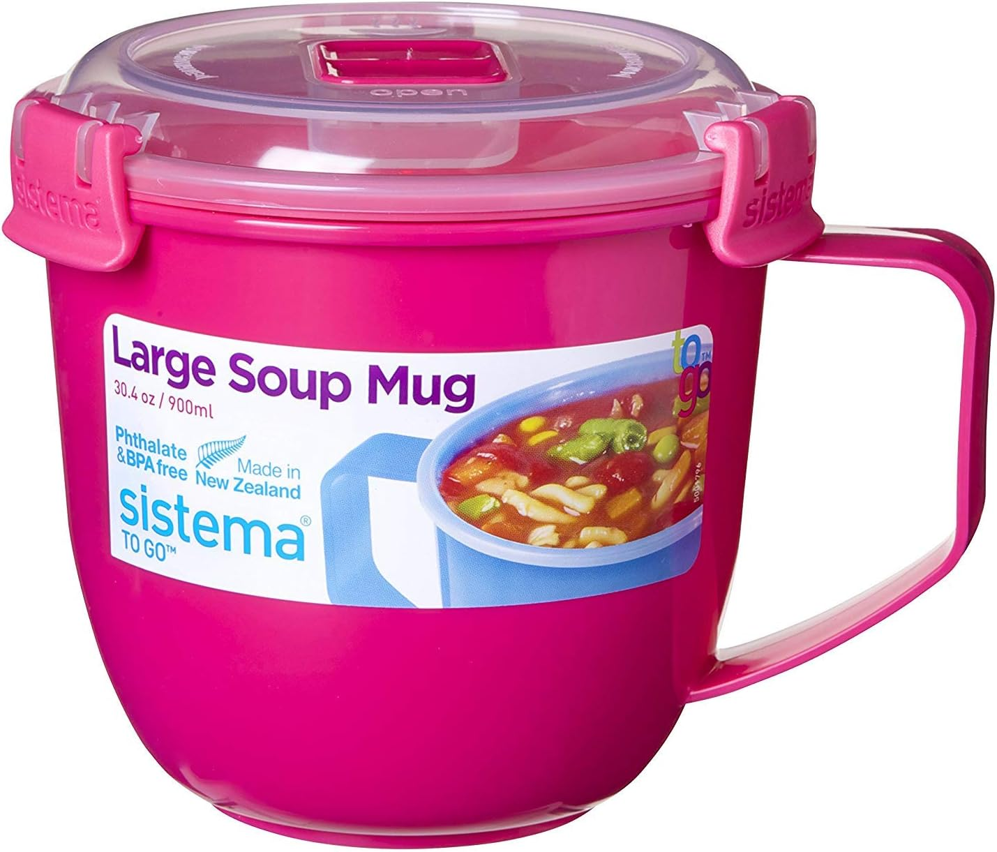 Sistema Microwave Soup Mug, Large | 900 Ml Microwave Food Container with Steam-Release Vent | Bpa-Free | Assorted Colours (Not Selectable)