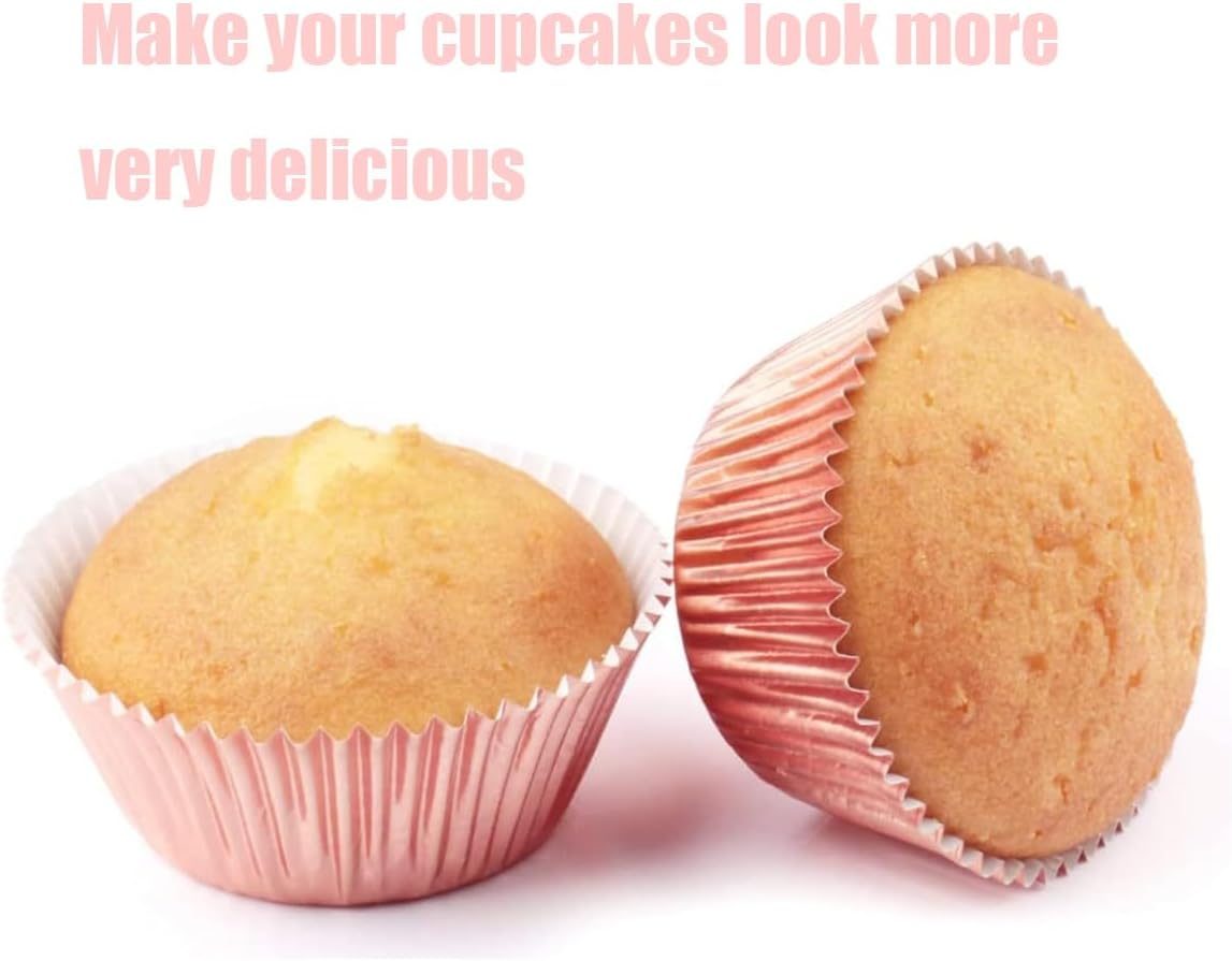 Muffin Liners for Baking 100Pcs Mini Foil Cupcake Cases Muffin Liners Nonstick Rose Gold image number 1