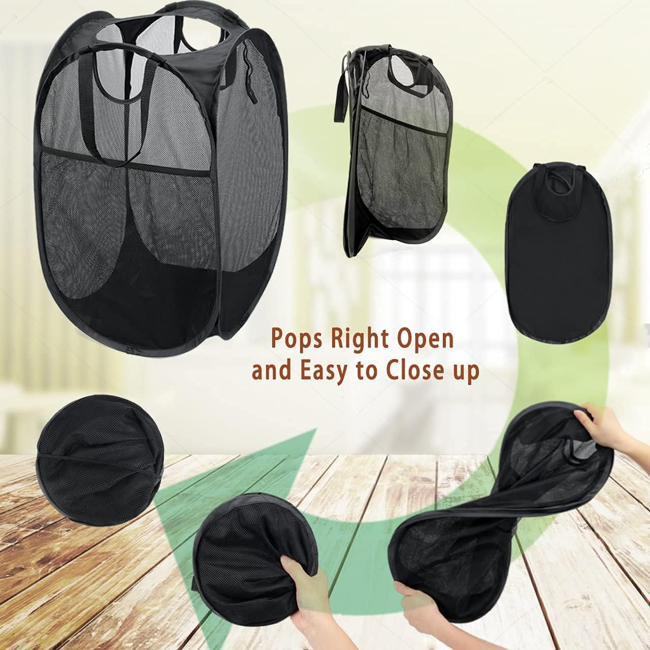 Reinforced Mesh Pop-Up Laundry Hamper, Quality Laundry Basket with Handles Solid Bottom High Carbon Steel Frame, Easy to Open and Fold Flat for Storage, College Dorm or Travel