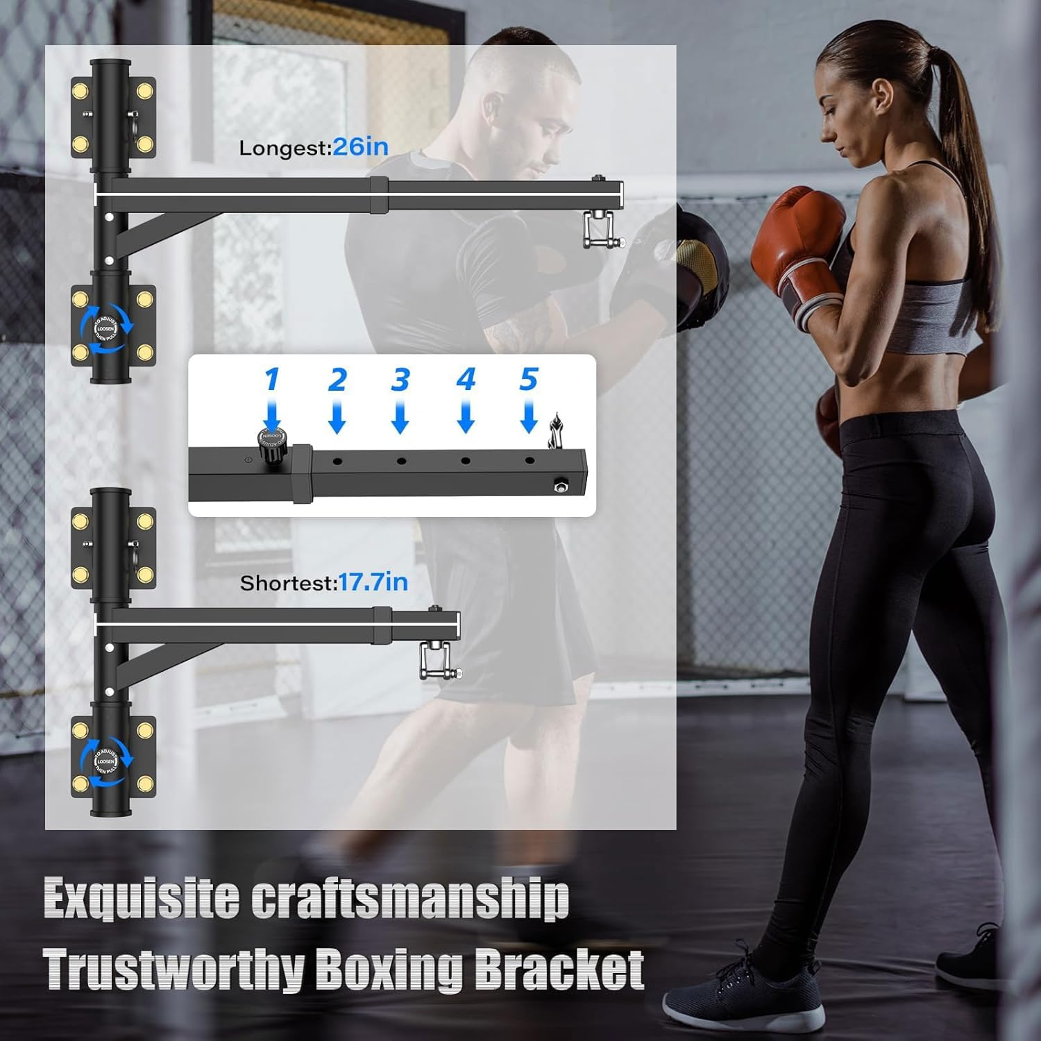 Homodoskey Heavy Bag Hanger - Wall Mount Punching Bag Hanger, Adjustable Heavy-Duty Boxing Bag Wall Bracket, Punching Bag Mount Stand for Home or Gym, for Kickboxing Bag, Muay Thai Bag,Etc image number 1