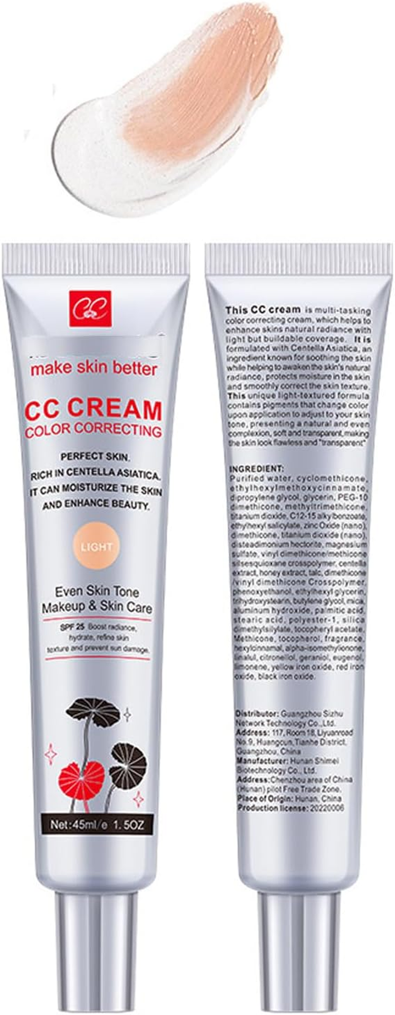 CC Cream-Colour Changing and Correcting Foundation with Centella Asiatica,Light Shade for Moisturizing & Even Skin Tone, Makeup and Skin Care, 1.5Oz/45Ml image number 3