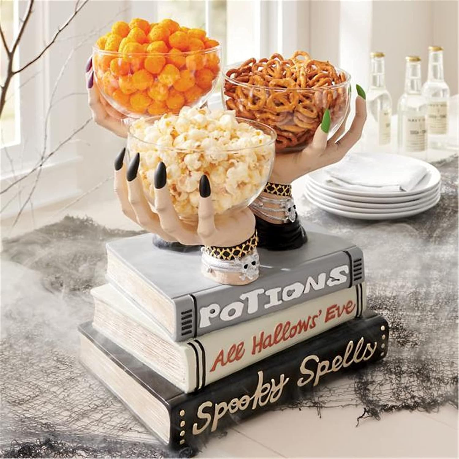Witch Hands Snack Bowl Stand, Resin Witch Hands Desktop Ornament Durable French Fries Stand Snack Bowl Halloween Home Party Decoration for Home/1218 image number 2