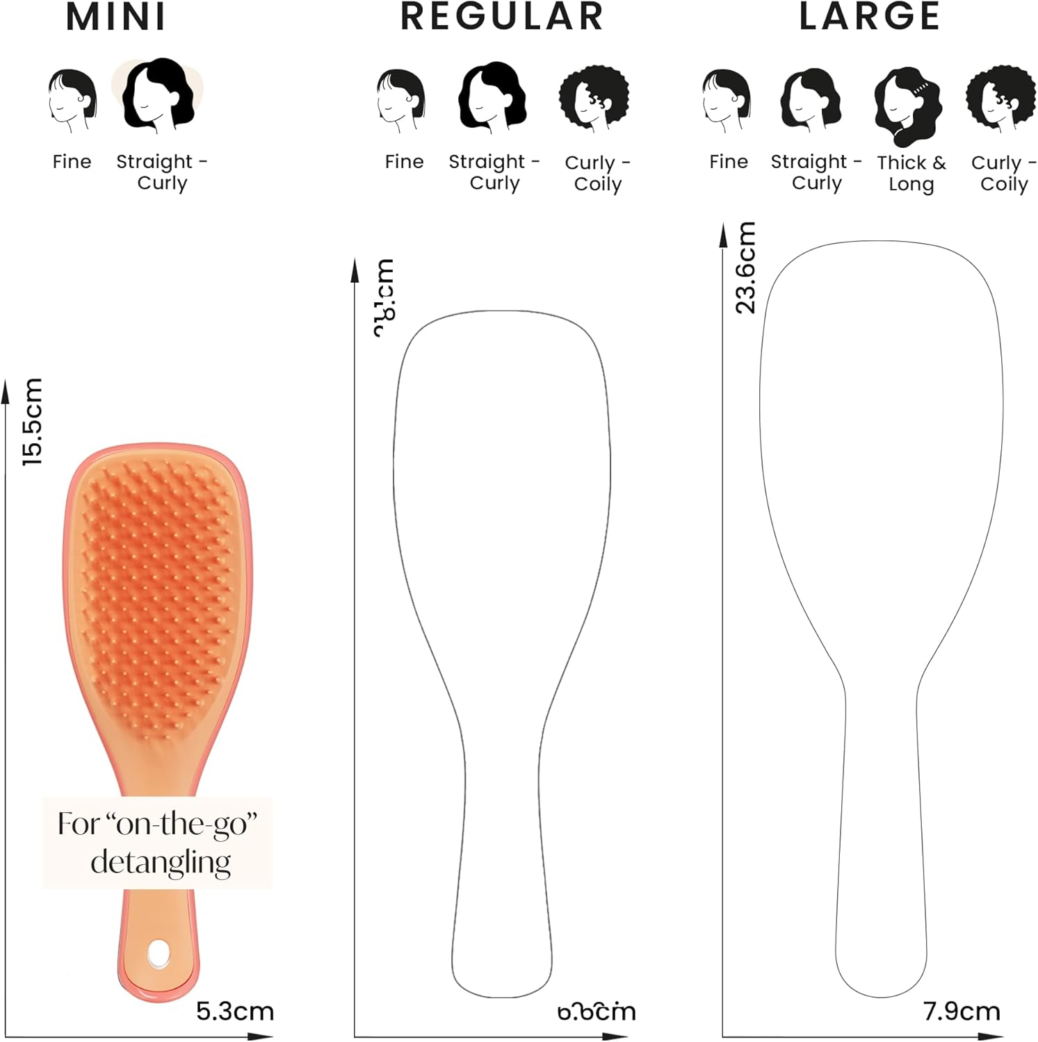 Tangle Teezer | the Mini Ultimate Detangler Hairbrush |Gentle on Wet Hair | Two-Tiered Teeth & Comfortable Handle | Ideal for Kids and Travel | Reduces Knots & Breakage | Salmon Pink & Apricot image number 3