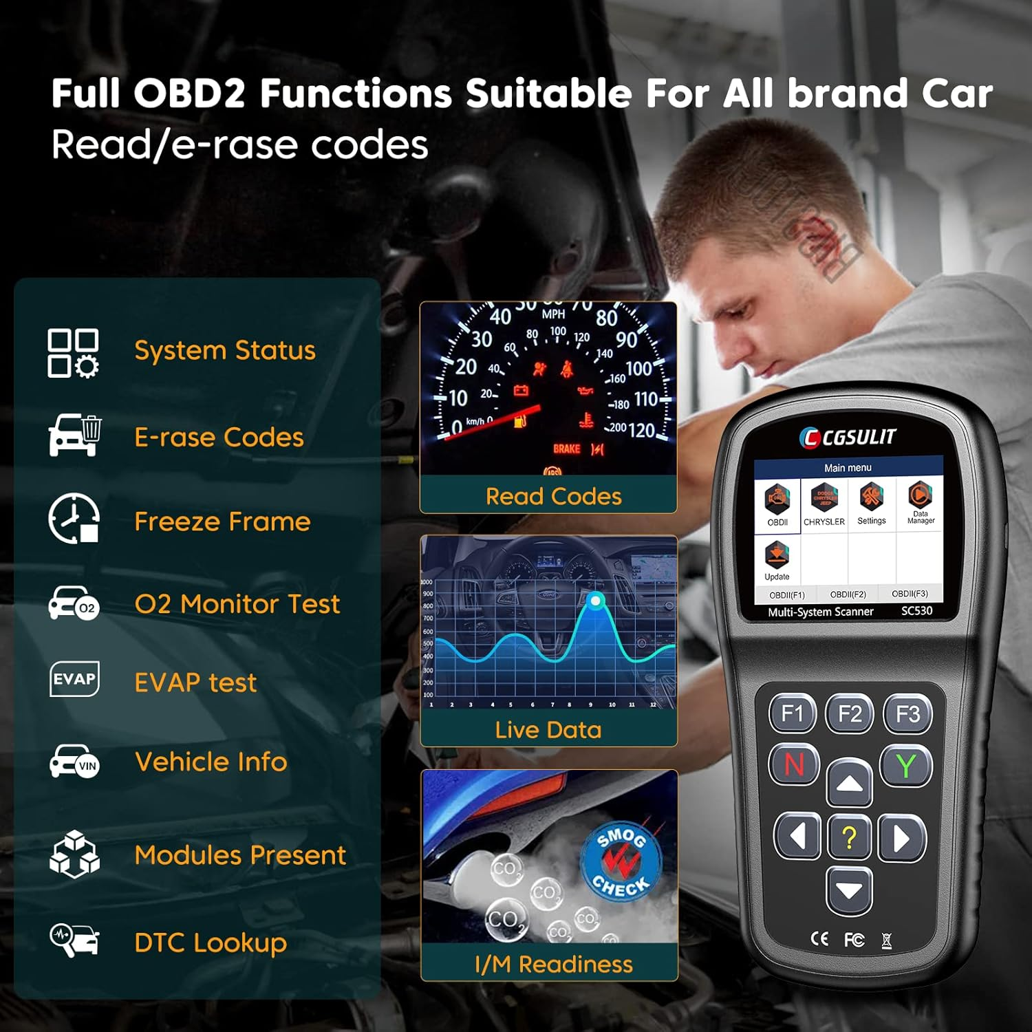 OBD2 Scanner, All System Code Reader for Dodge Chrysler Jeep Car Scanner with Reset SRS ABS EPB SAS Transmission Engine Light CKP Relearn, Etc 30+ Special Functions Bidirectional Diagnostic Scan Tool image number 4