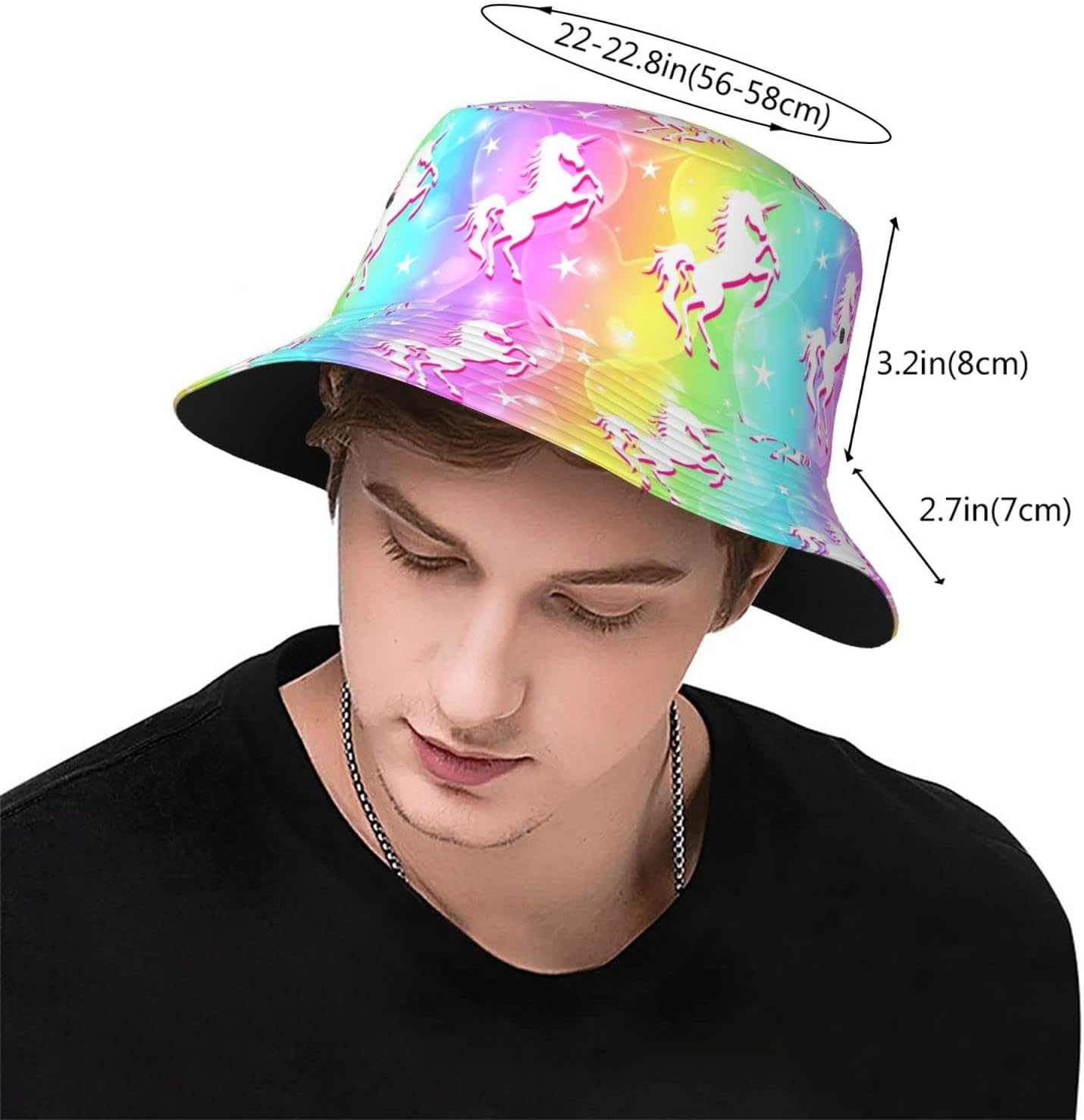 Fashion Unicorn Bucket Hat Rainbow Galaxy Print Sun Hat Packable Summer Unisex Outdoor Fisherman Hat for Women and Men - Rainbow Unicorn 02 image number 4
