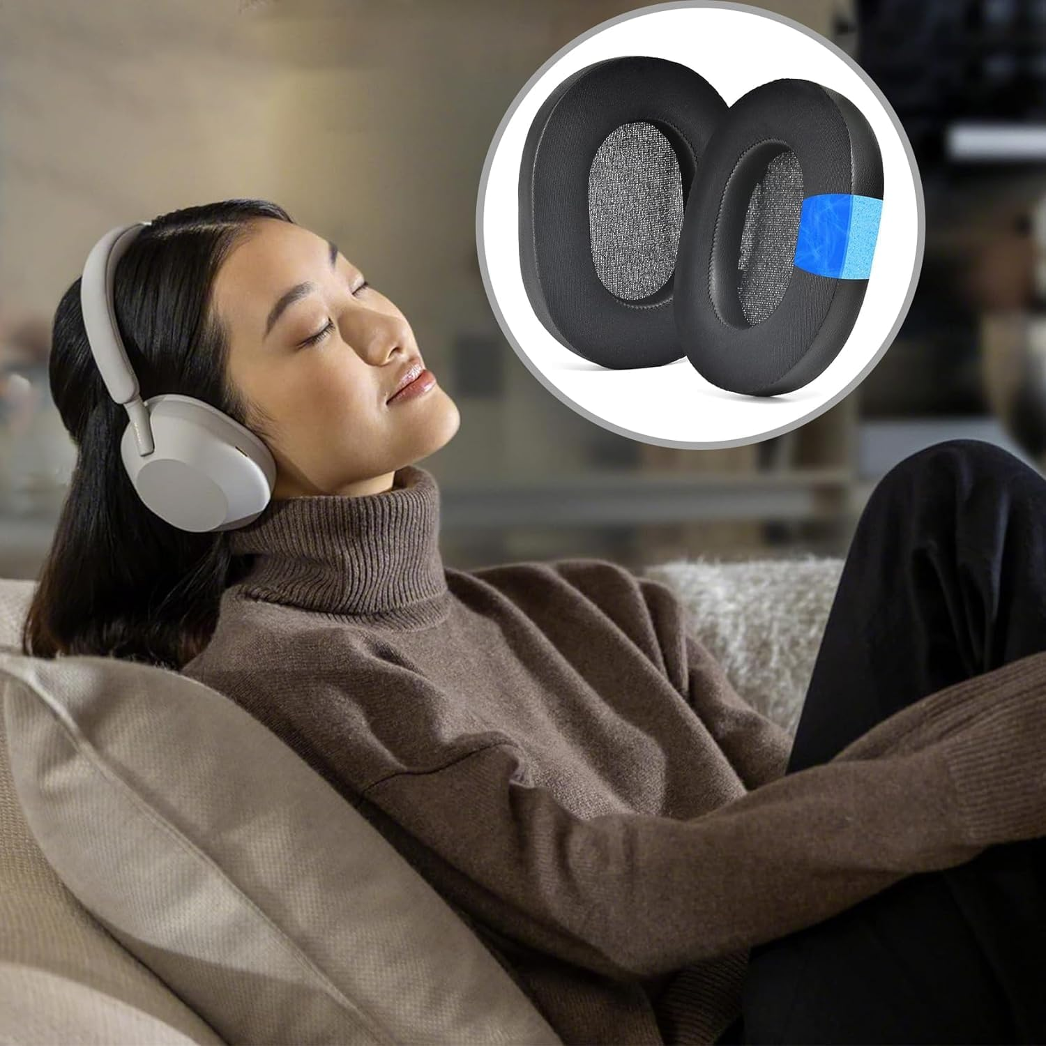 Adhiper Replacement Earpads for Sony WH-1000XM5 Noise Canceling Headphones, Ear Cushions with Soft Cooling Gel,Memory Foam Headphone Earpads(Black) image number 6