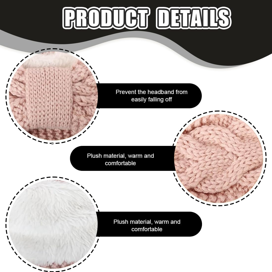 WUSJCOF Women'S Winter Headband, Lined Fleece Headband, Elastic Knitted Headband, Women'S Headband, Knitted Headwrap, Pack of 1 image number 4