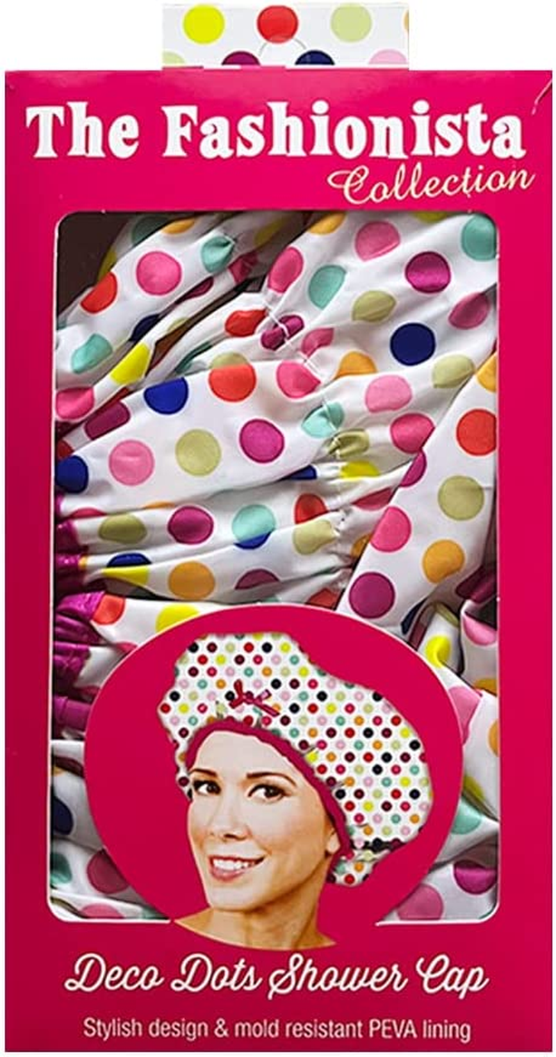 Betty Dain Fashionista Collection Mold Resistant Lined Shower Cap, Deco Dots, 2.8 Ounce image number 3