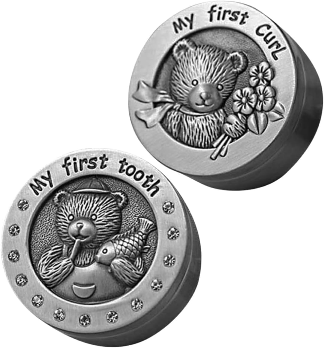 2Pcs Tooth Box Vintage Metal Keepsake Organizer for First Tooth Curl Storage Corrosion Resistant with Velour Lining Boys image number 1