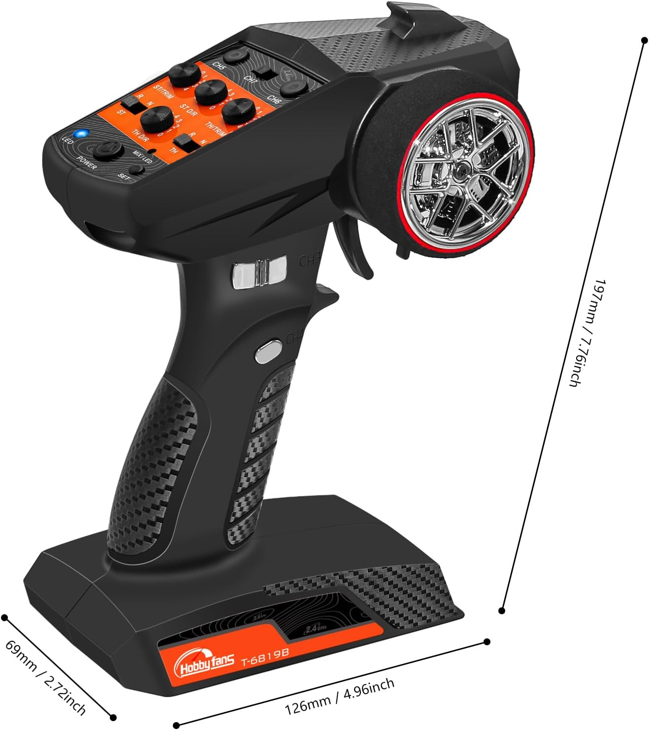 Hobby Fans RC Radio System 7CH 2.4G RC Transmitter with Receiver Anti-Jamming Remote Controller for RC Car Crawler Boat, Button image number 6