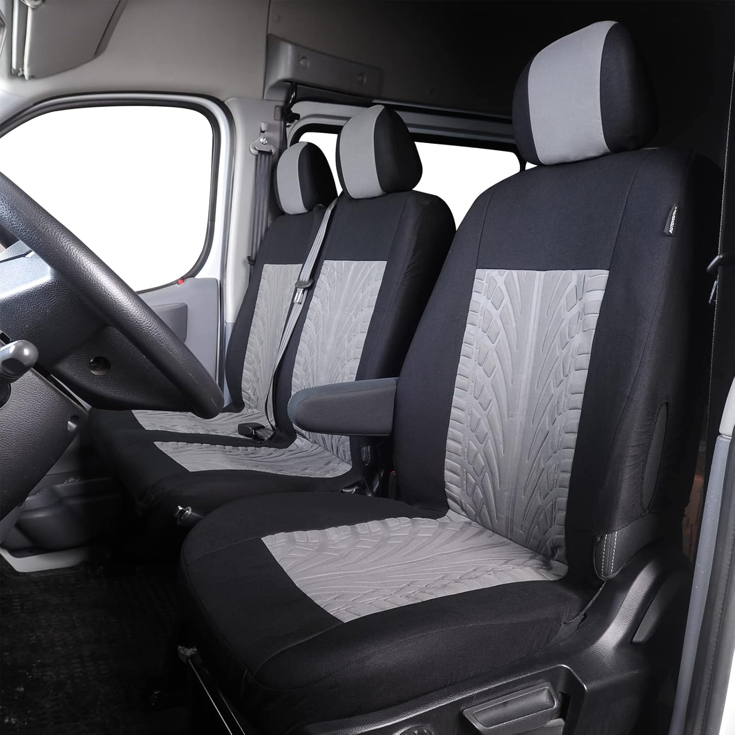 TOYOUN Van Seat Covers Universal Fit Most Vans Trucks Lorry Front Seat Covers Single & Double Car Seat Covers for Single Driver and Double Passenger Seat 2+1 Seat Covers, Gray image number 2