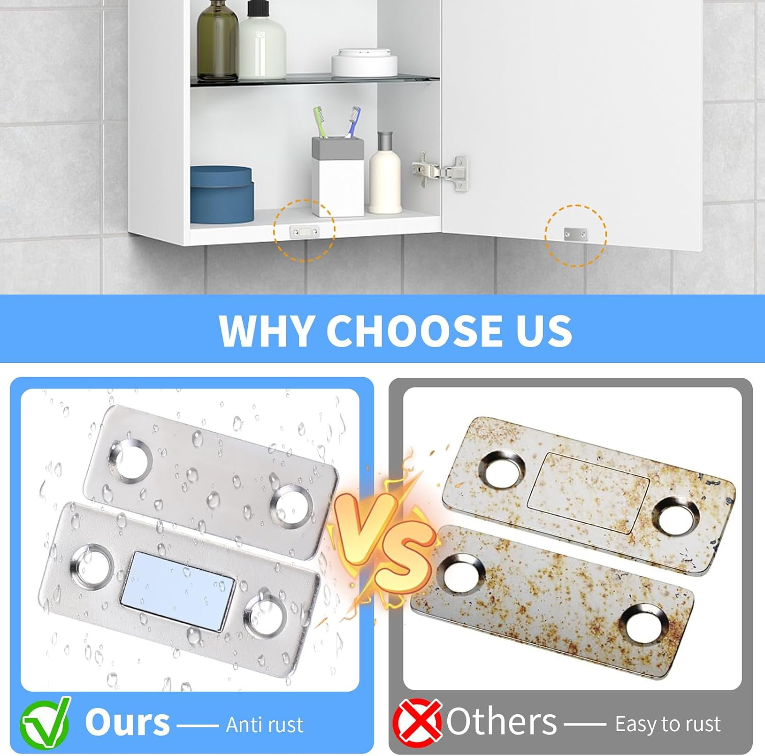 16 Pack Strong Magnetic Door Catch with 64PCS Screws & 32PCS Self-Adhesive, Ultra Thin Invisible Door Catch for Kitchen Cabinet Shower Doors Catch, Drawers Latch, Cupboard Closet Door Closer (Silver) image number 6