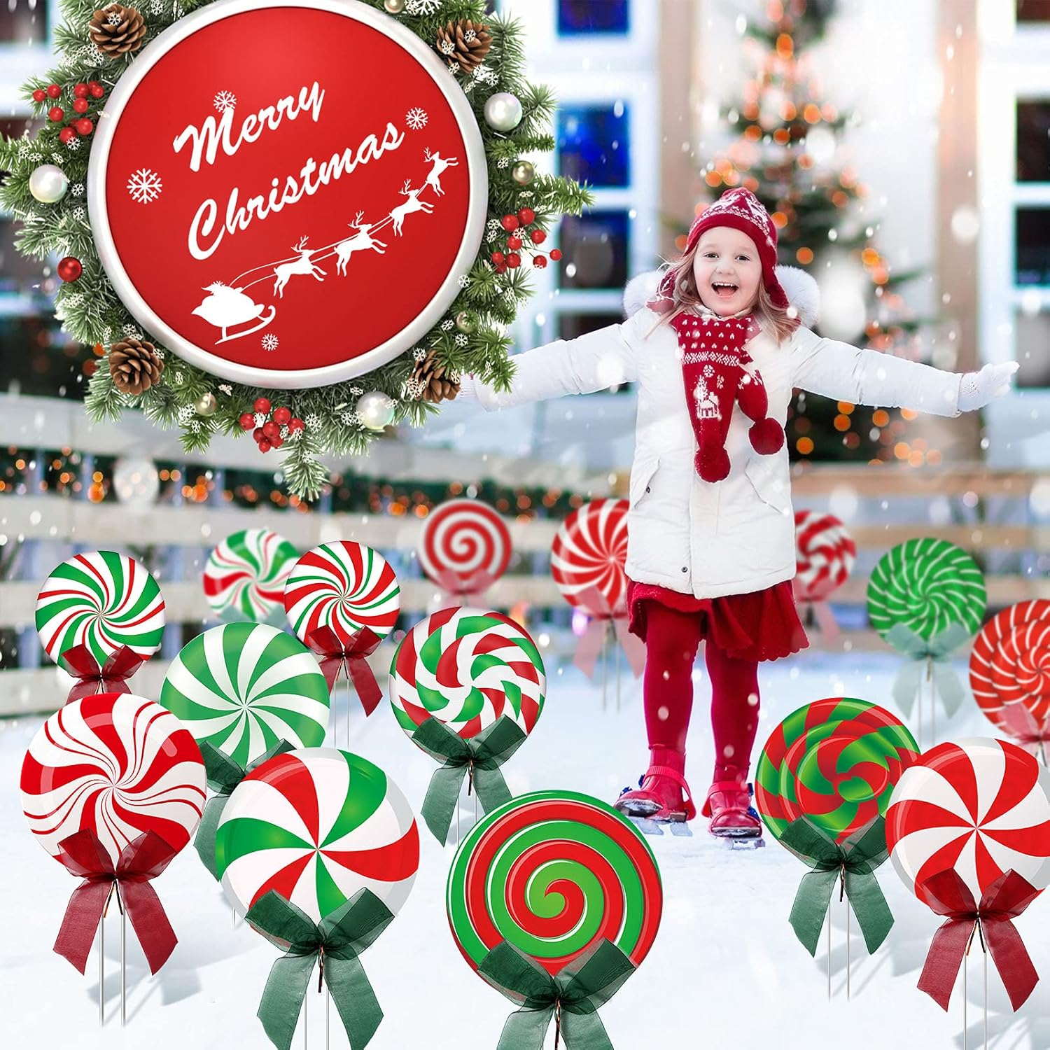 Christmas Outdoor Yard Signs Peppermint Corrugated Yard Decorations with Stakes and Bow Xmas Candy Garden Waterproof Cardboard Lawn Signs for Pathway Walkway Decor (15) image number 6