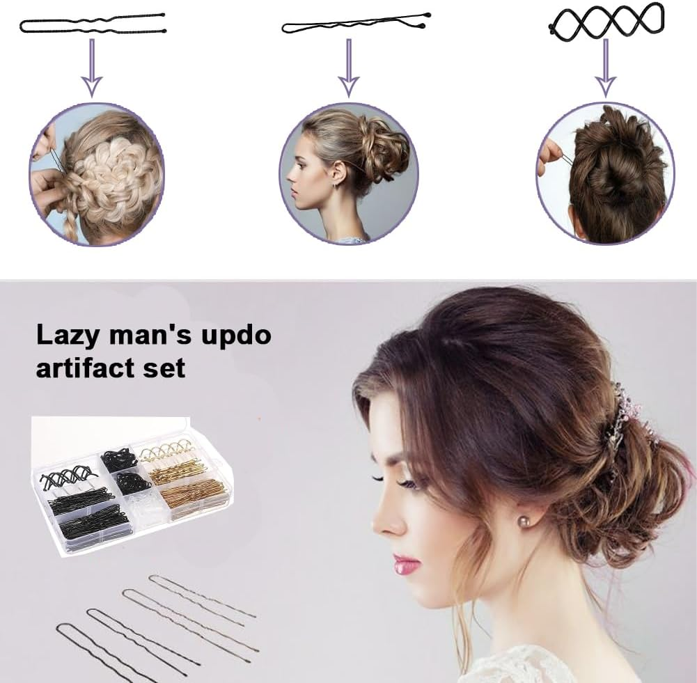 Bobby Pins, 356 Piece Hair Pins Set, Spiral Hair Clips Set, U-Shaped Wave Shape Hair Clips with Storage Box for Girls, Children, Hair Styler, Women image number 3