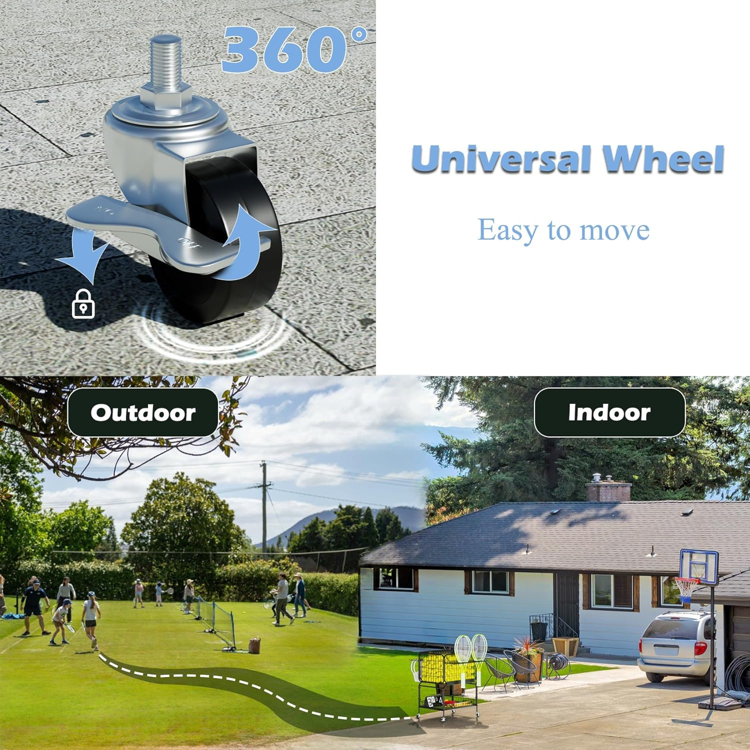 Ball Storage, Tennis Ball Cart for 350 Balls, Trolley Cart with Wheels Laundry Basket, Extra Large Utility Trolley for Storage Sport Equipments DIY Tools Toys Ball Hopper Tennis Racket