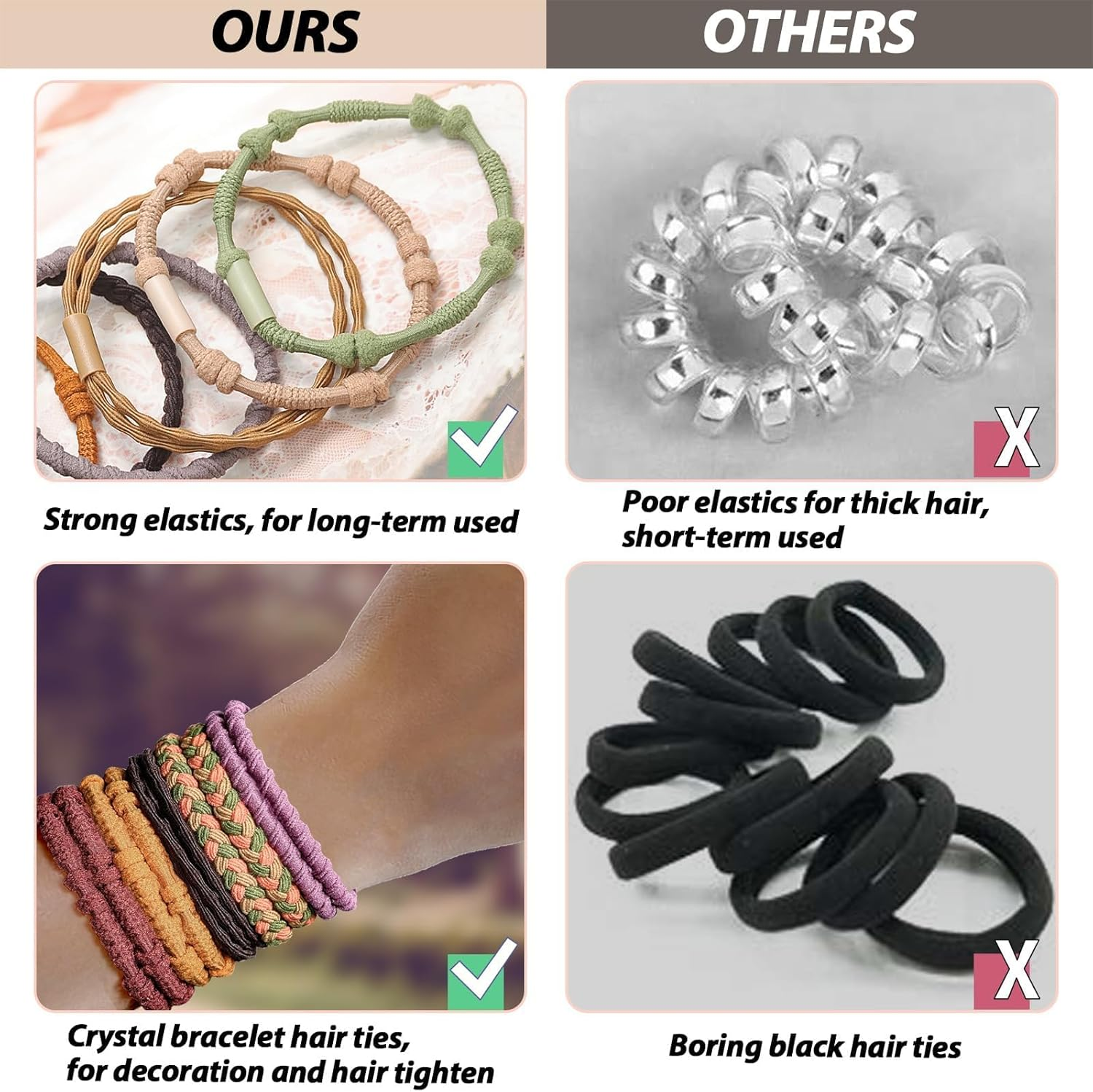 20 Pieces Boho Braided Ties for Girls, Boho Hair Scrunchie Bracelet, Hair Ties Set, Elastic Hair Bobbles for Girls for Thin, Long, Curly, Thick Hair or Pony Tails (10 Colors) image number 5