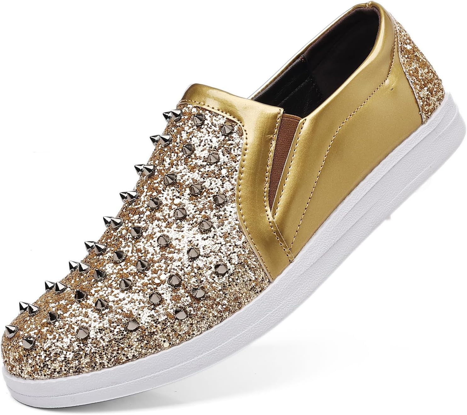 Trsorini Men'S Glitter Spikes Sneakers Sparkly Shiny Light-Up Shoes Metal Rivet Soft Sole Male Shoes