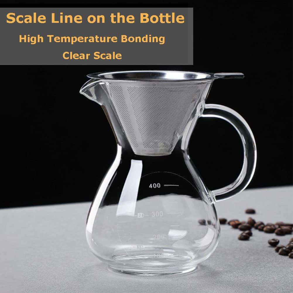 400 Ml Pour over Coffee Maker with Permanent Filter, Hand Drip Pouring Coffee Pot, Manual Coffee Maker, Suitable for Iced Coffee and Tea, Stylish Gift for Coffee Lovers image number 4