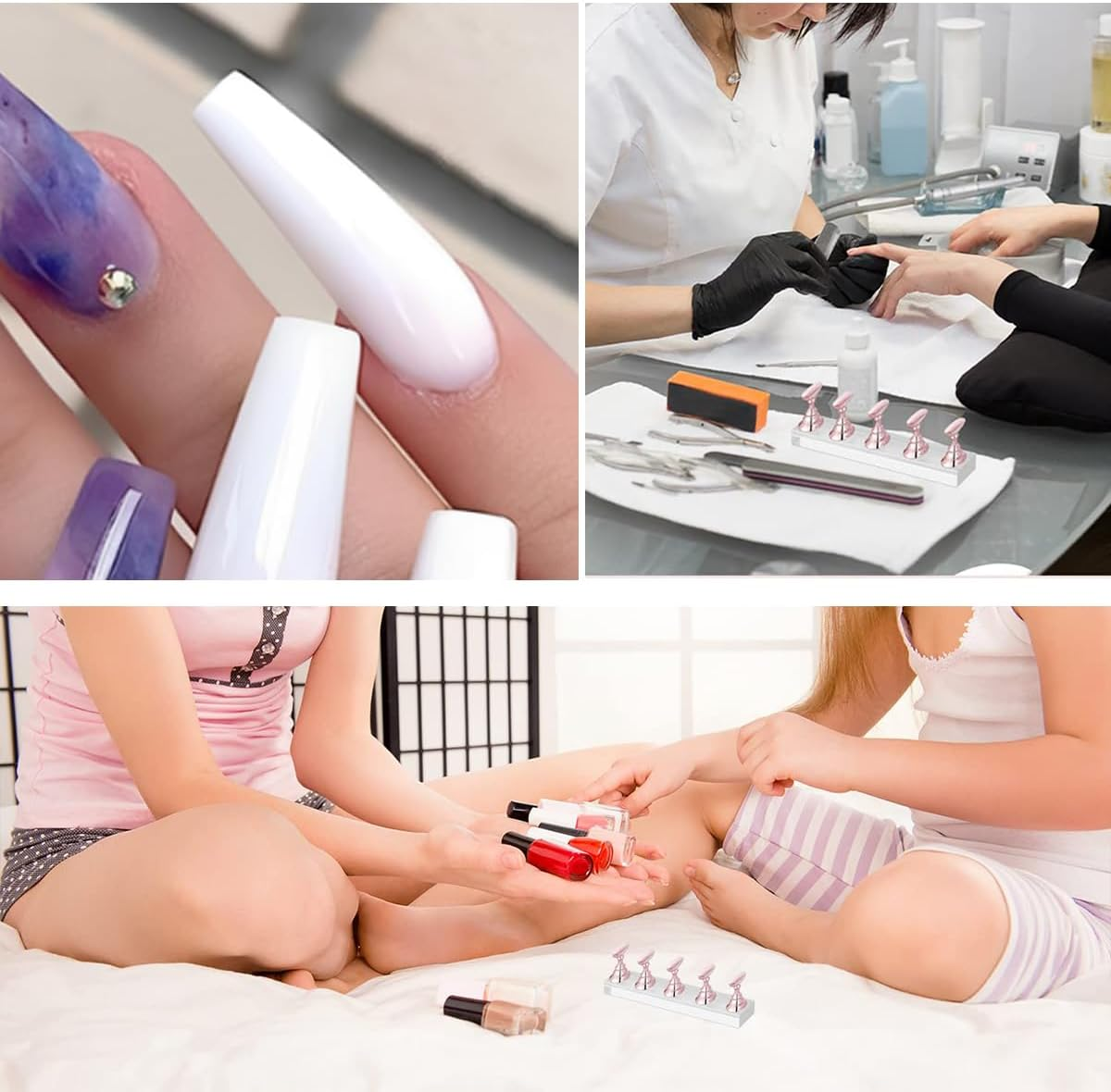 Ruayia 2 Sets Nail Stand on Nails Display, Acrylic Aurora Nail Stand, Pink Training Finger Display Stand, Press on Nails Display Stand, with 48 Pieces Adhesive Clay, Pink and Clear image number 3