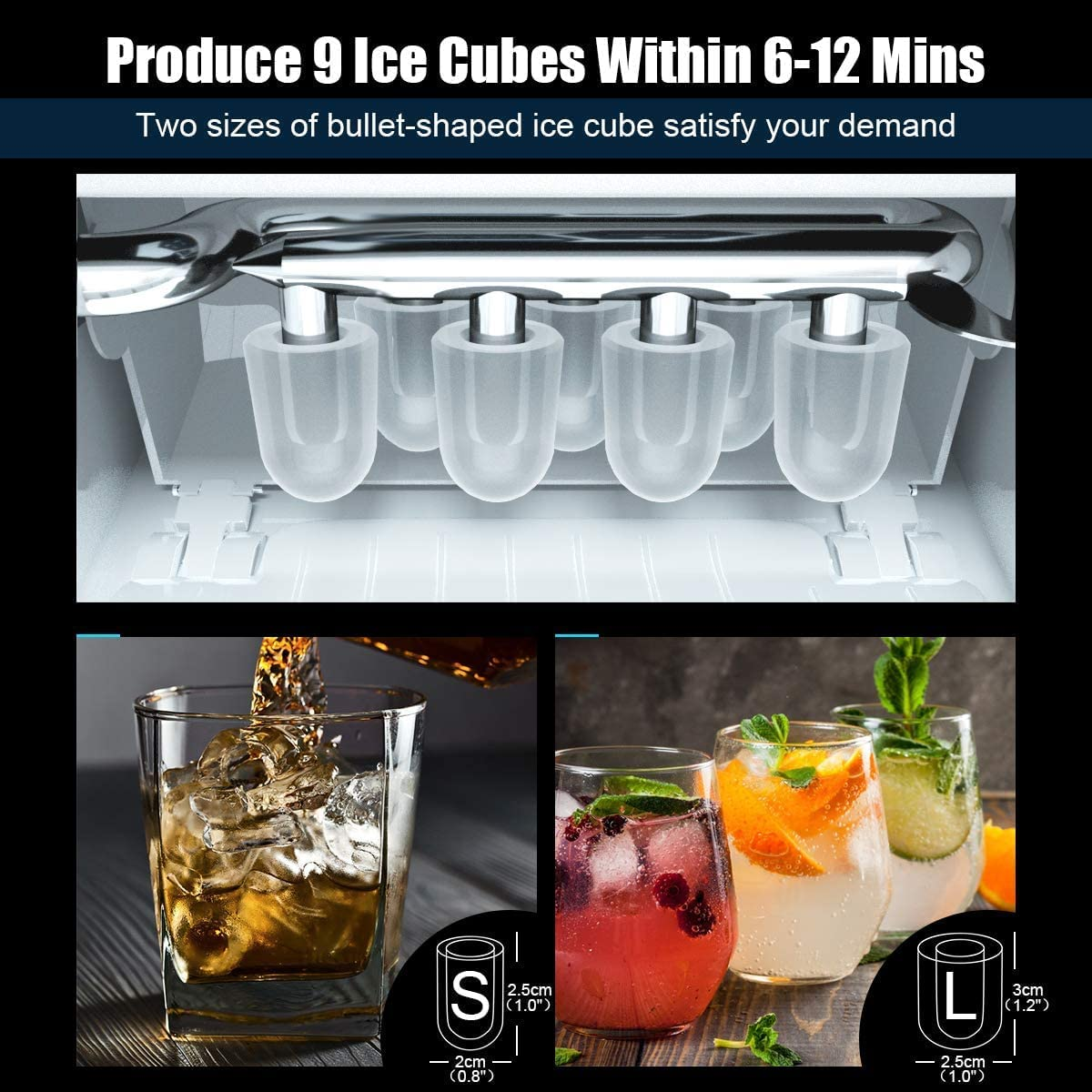 Cobuy Ice Maker, Countertop Ice Maker Machine with Water Dispenser, Portable Ice Cube Maker, 9 Cubes Ready in 6-12 Min, Perfect for Home/Office/Bar/Rv image number 2