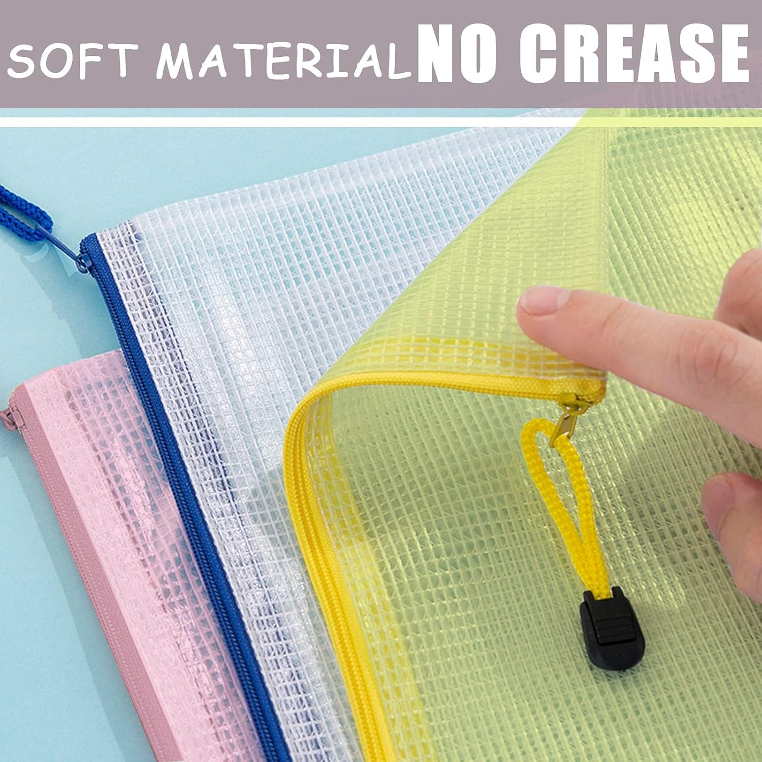 Pack of 10 Mesh Document Bag A3 Size Durable Plastic Zipper File Wallet Rope Hook Design for Paperwork Documents A3 Document Wallet image number 4