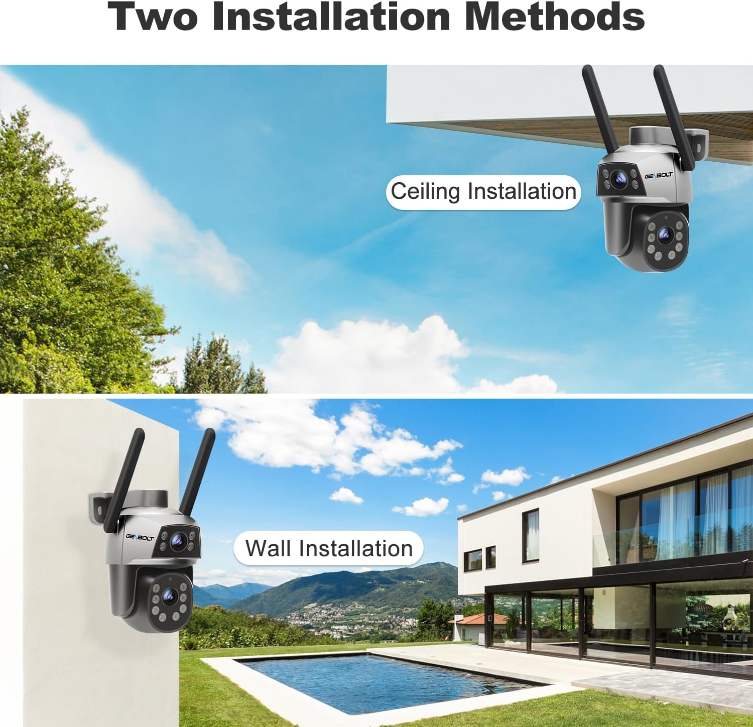GENBOLT Wifi Security Camera Outdoor with Poe, Dual Lens Home Surveillance IP Camera CCTV with Color Night, Auto Tracking Human Detection Pan Tilt Digital Zoom Spotlight Camera image number 5