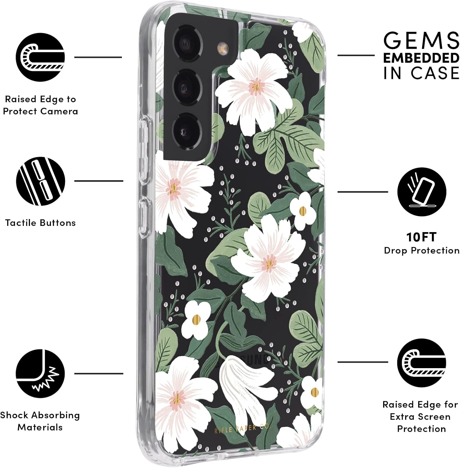 Rifle Paper Co - Case for Samsung Galaxy S22-10Ft Drop Protection - Gold Foil Accents - 6.1 Inch - Willow image number 5